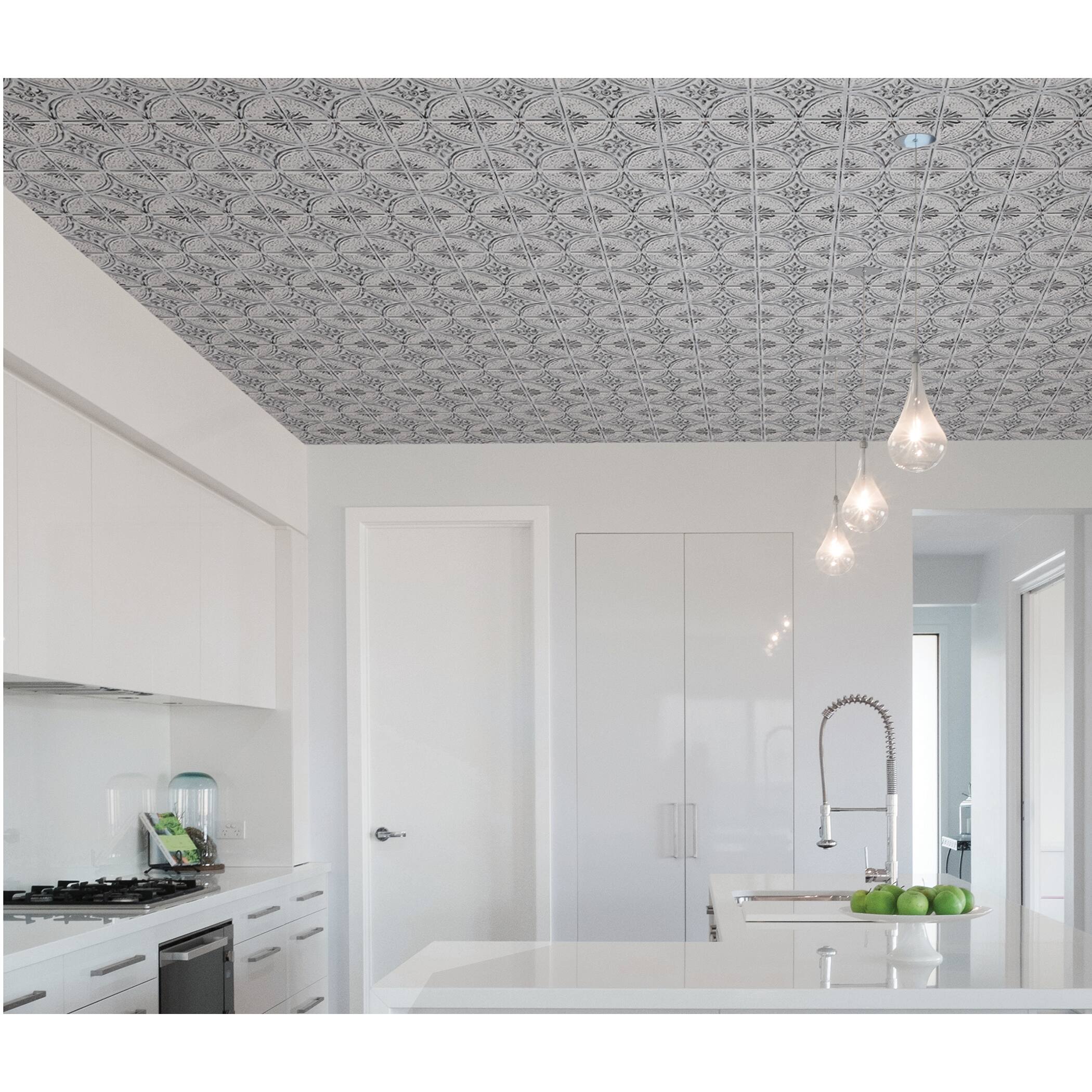 InHome Camden Antique White Faux Tin Peel & Stick Backsplash Tiles