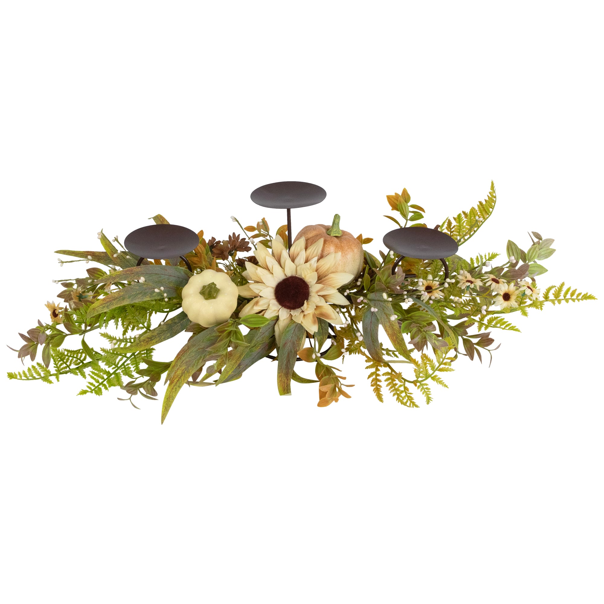 28" Sunflower & Pumpkins Fall Harvest Triple Candle Holder
