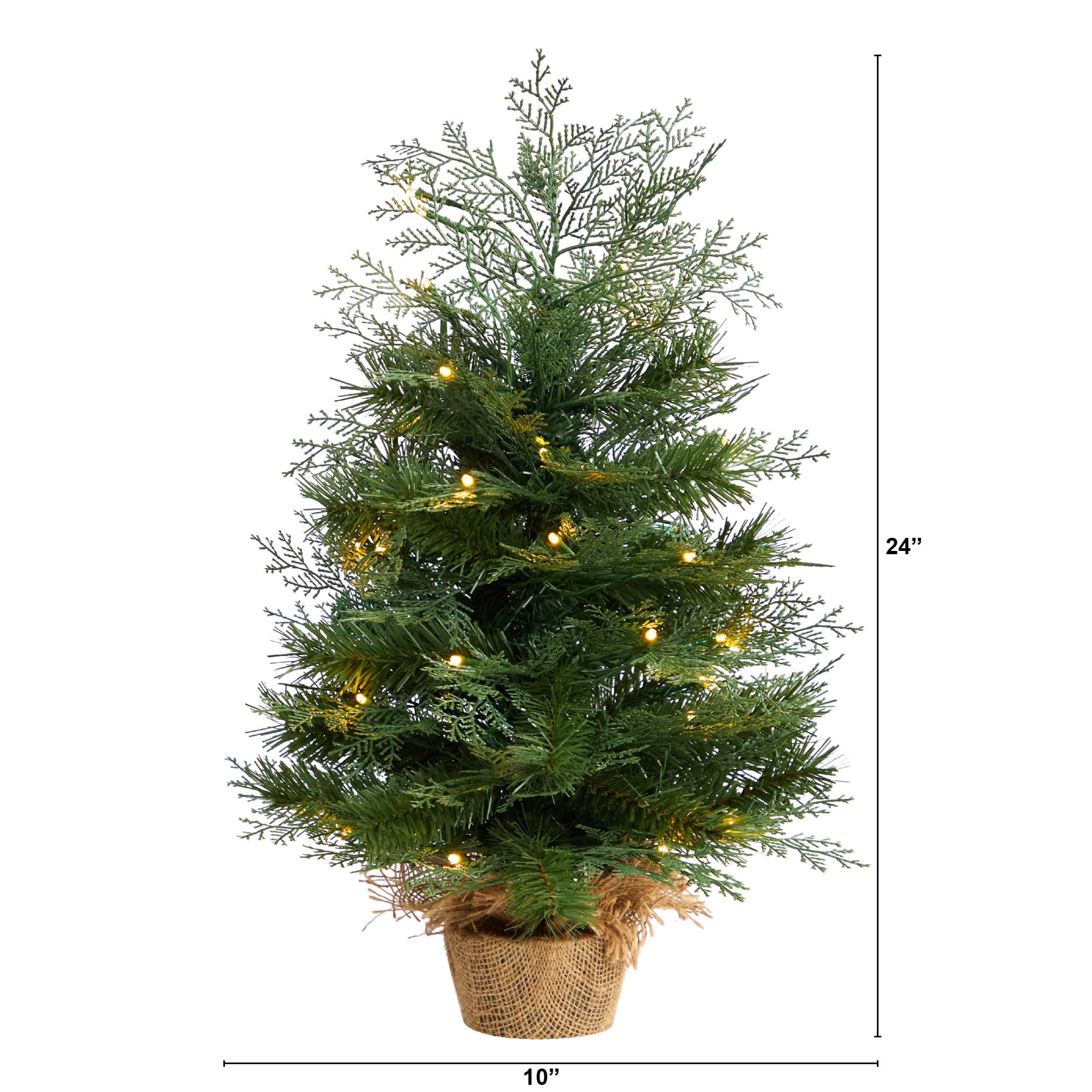 2ft. Pre-Lit Artificial Christmas Tree in Burlap Base, Warm White LED Lights