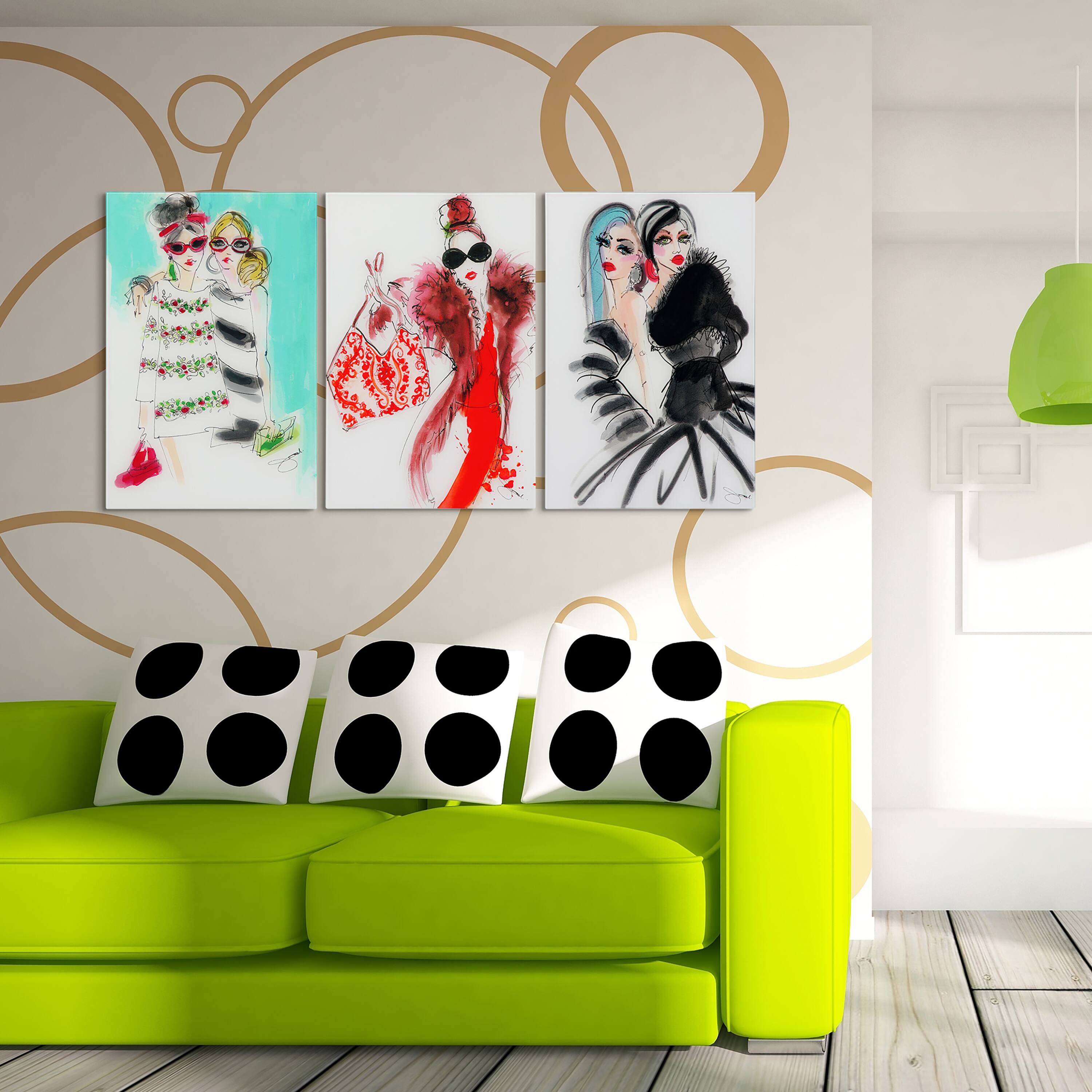 Empire Art Direct 16" x 24" Fashion Show 3 Piece Frameless Printed Tempered Glass Wall Art Set