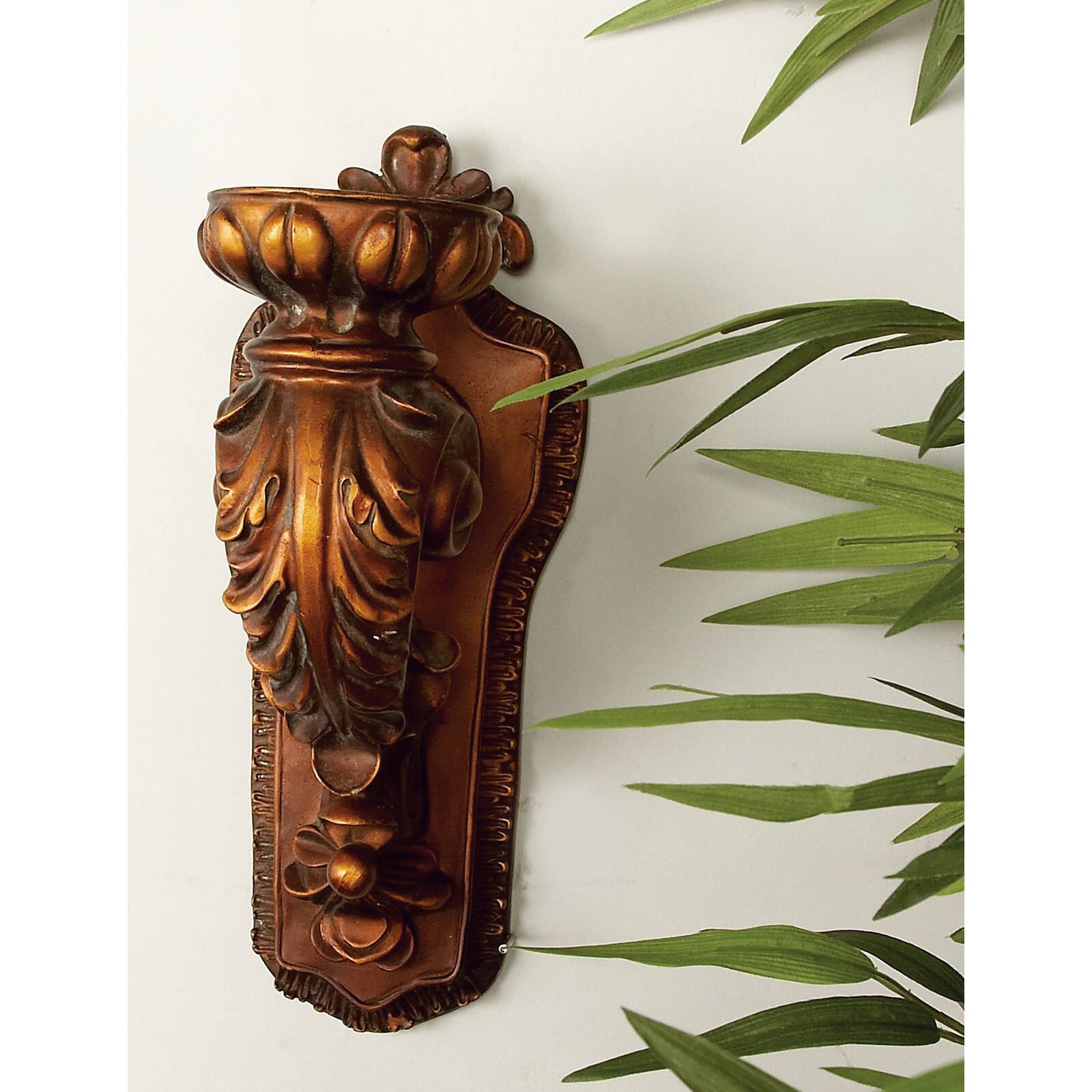 Bronze Polystone Traditional Candle Wall Sconce, 13" x 5" x 7"