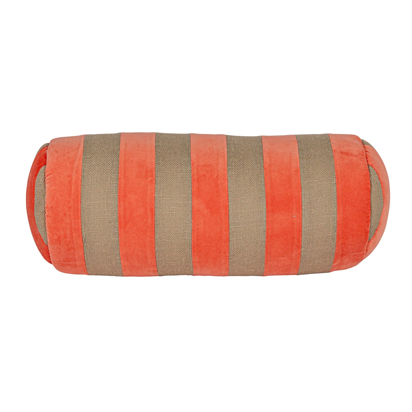 Hello Honey® Pink & Gray Stripes Cotton Velvet & Jute Bolster Pillow