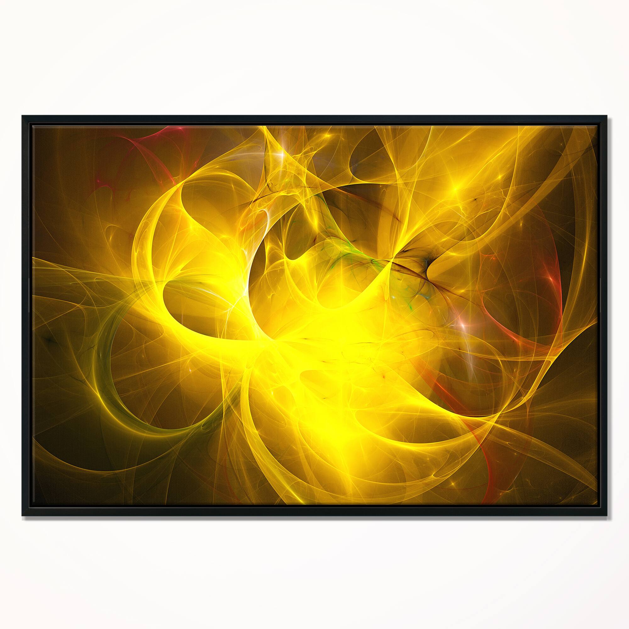 Designart - Dark Yellow Nebula Star - Abstract Canvas art print in Black Frame