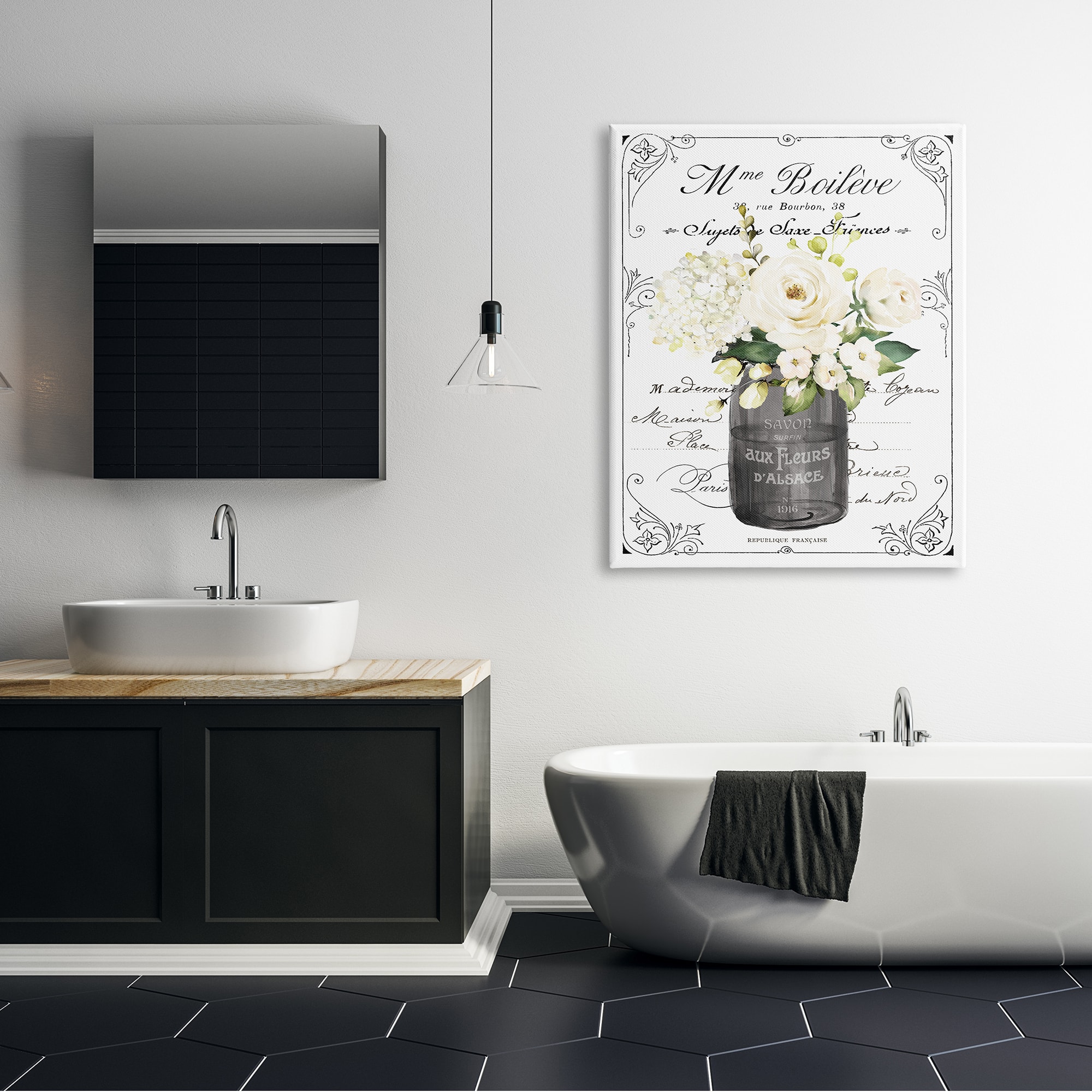 Stupell Industries Vintage Parisian Bathroom Floral Bouquet White Flowers Canvas Wall Art