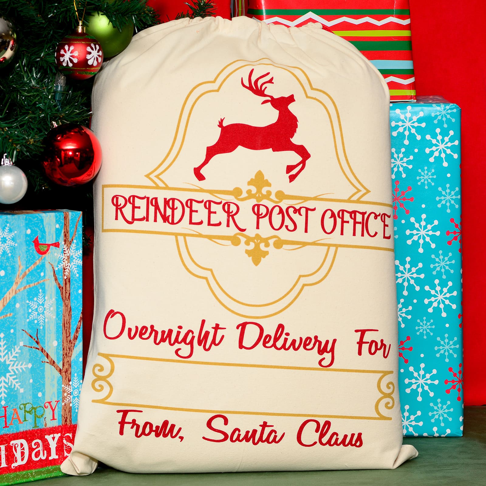 Personality Case™ 19" x 26" Reindeer Post Cotton Christmas Drawstring Bag