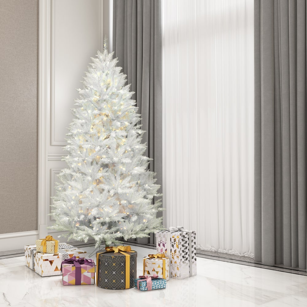 6.5ft. Pre-Lit Sparkle White Spruce Artificial Christmas Tree, Pure White LED Lights