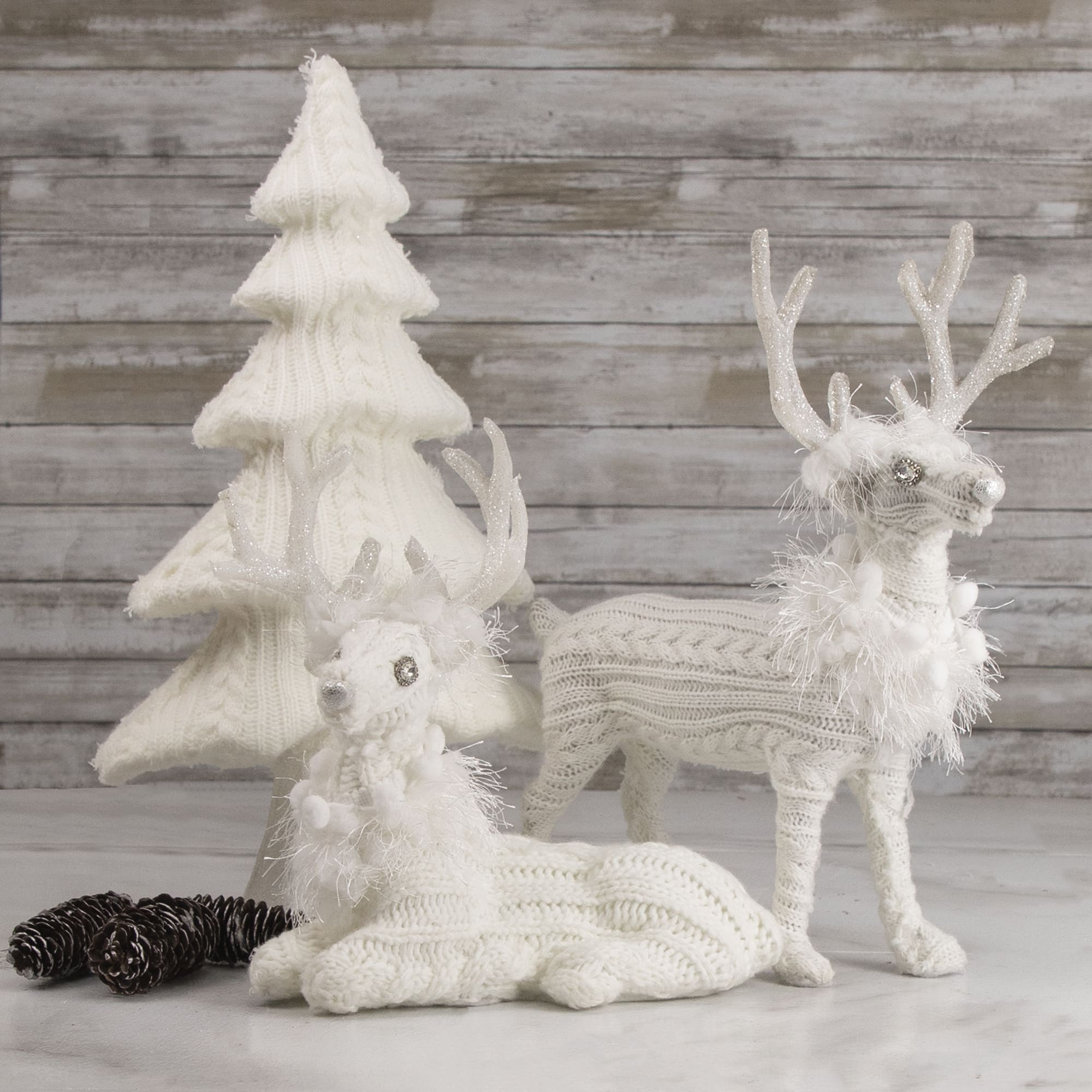 16.75" Cream Cable Knit Christmas Tree Tabletop Décor