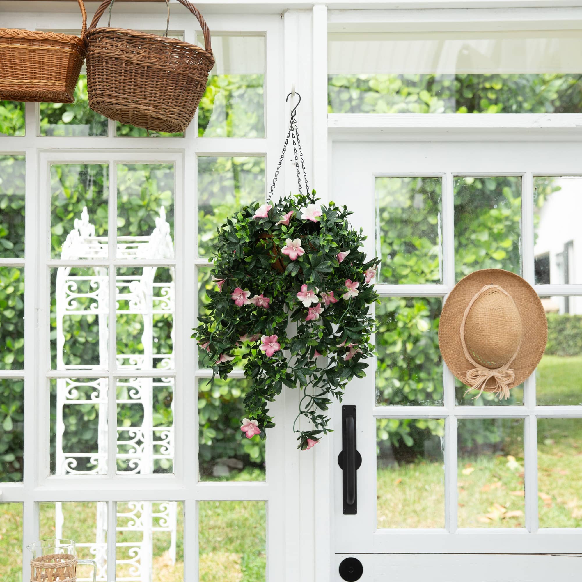 34in. UV Resistant Artificial Azalea Hanging Basket (Indoor/Outdoor)