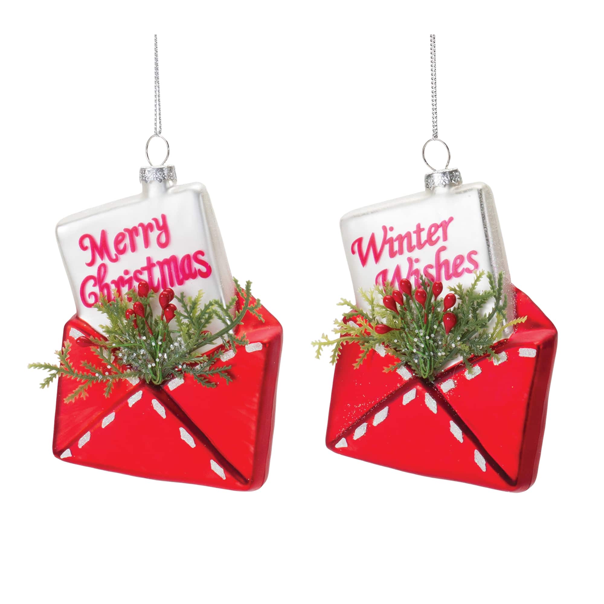 12ct. 5" Glittered Glass Santa Letter Ornament Set