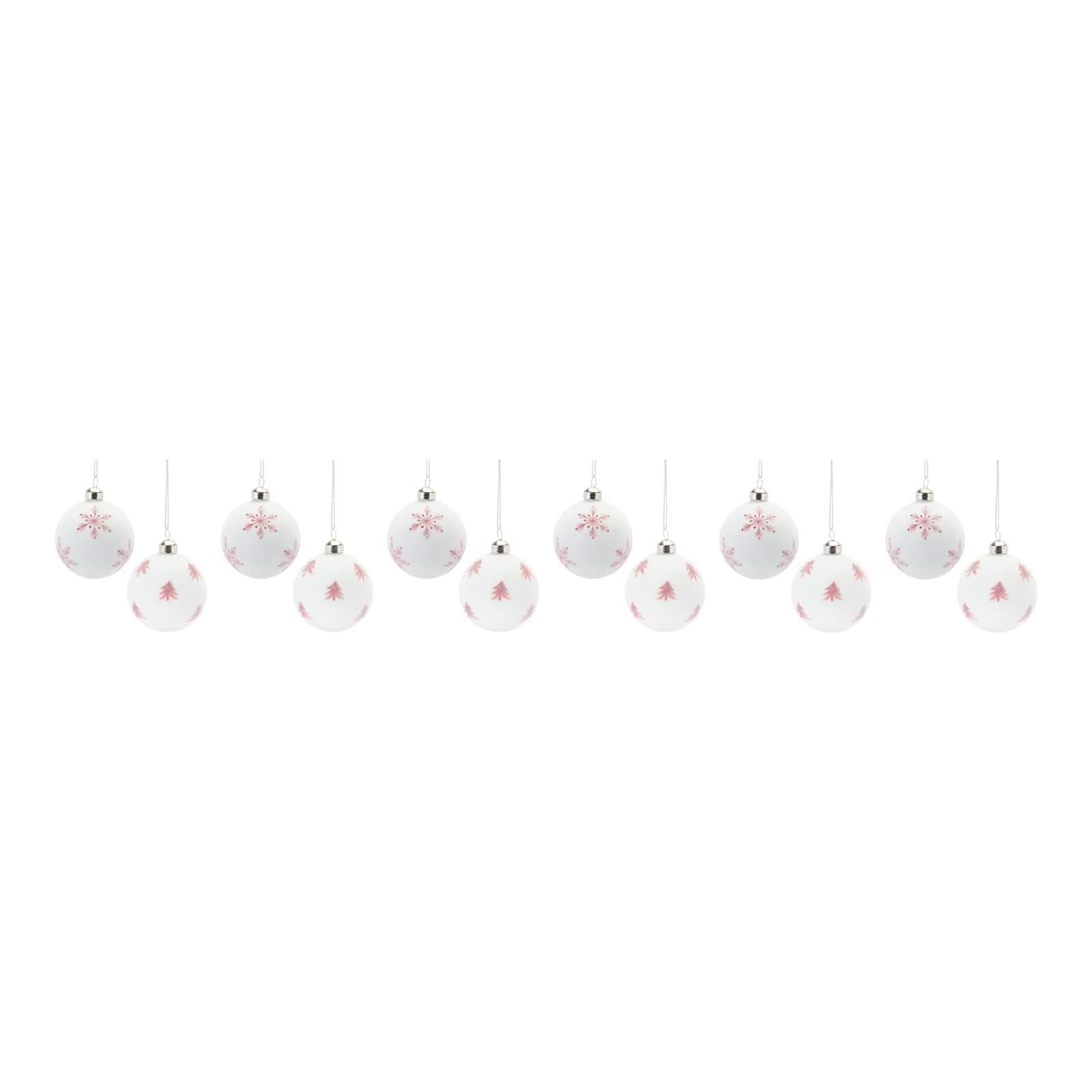 Frosted Snowflake & Tree Ball Ornament Set