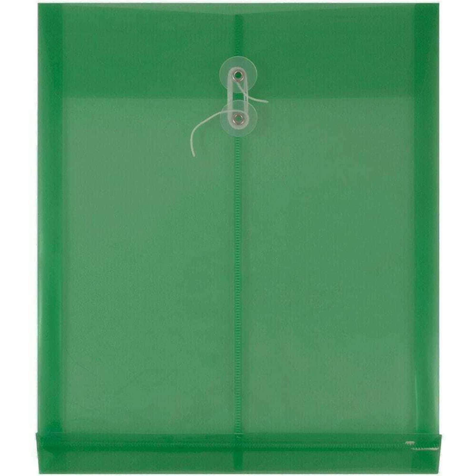 JAM Paper 9.75" x 13" Green Plastic Button String Open End Envelopes, 6ct.