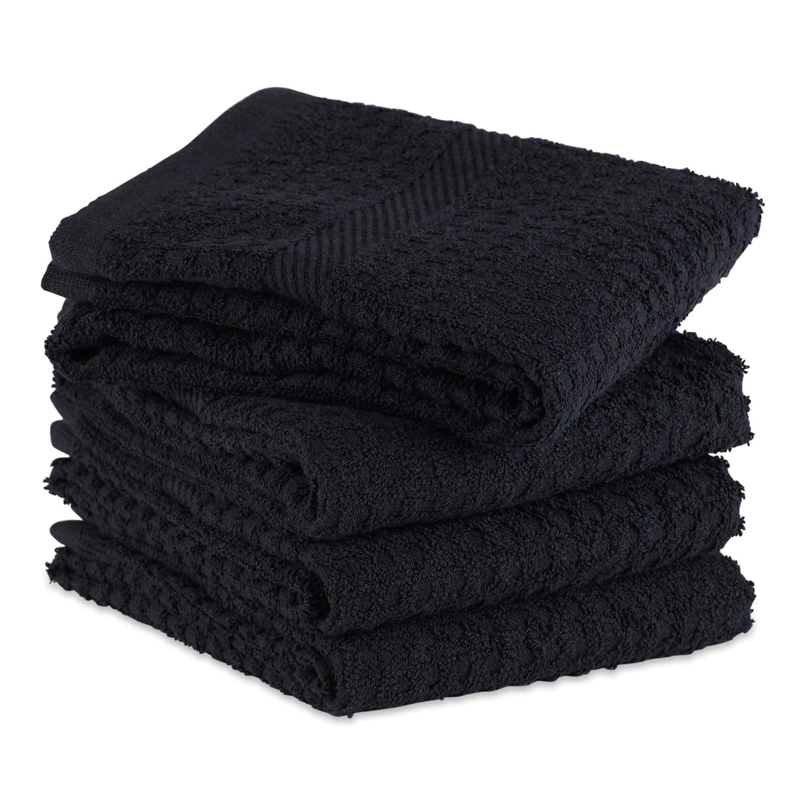 DII® Solid Black Waffle Terry Dishtowel, 4ct.