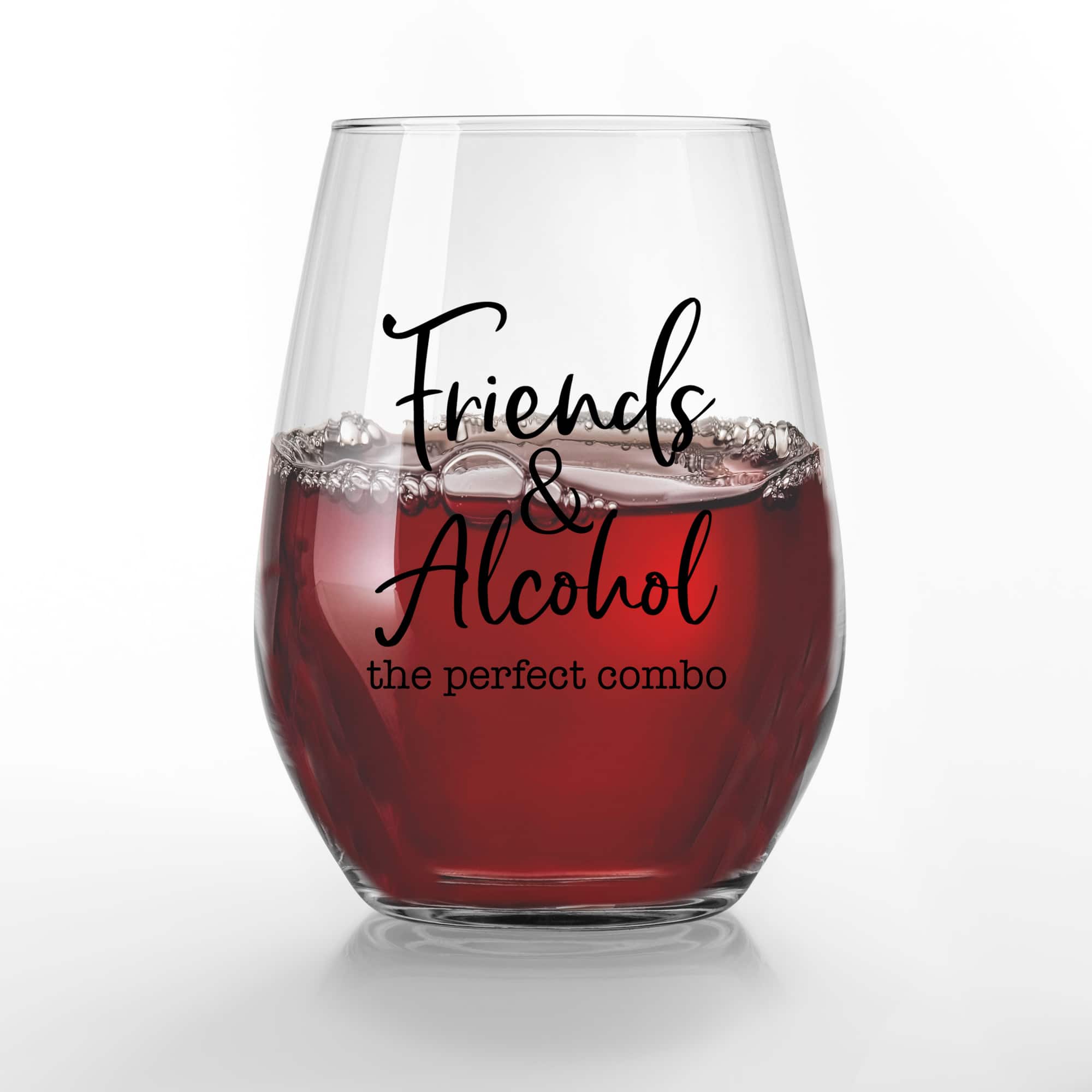 15oz. Friends & Alcohol the Perfect Combo Printed Stemless Wine Glass