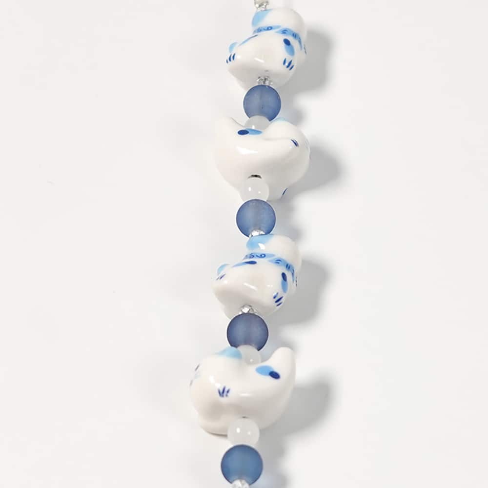 Jesse James Beads 15mm Blue & White Ceramic Cat Beads
