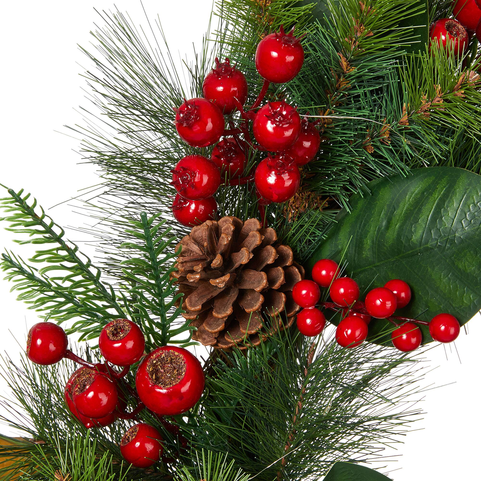 Glitzhome® 24" Pre-Lit Berry, Magnolia Leaf & Pinecone Wreath