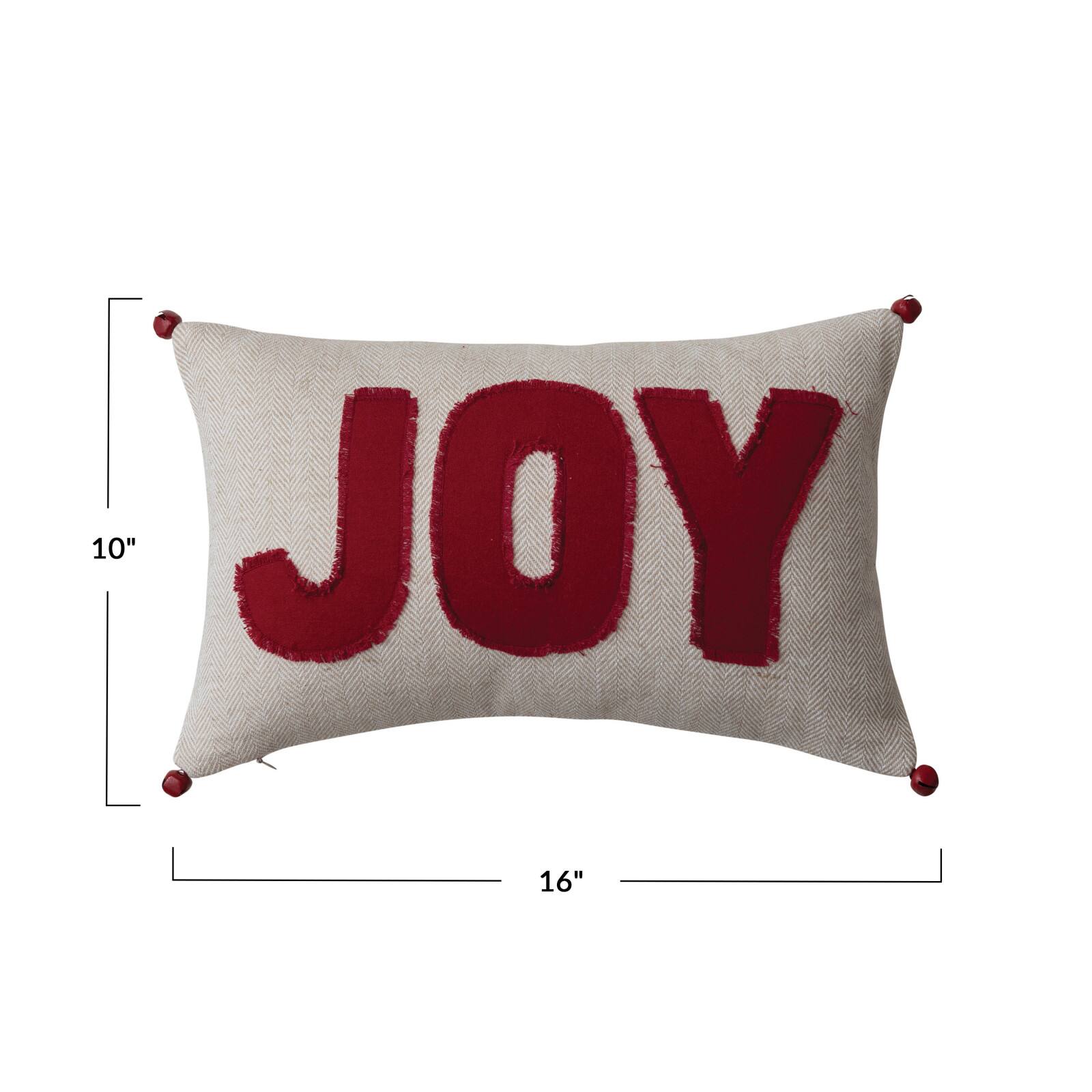 Hello Honey® 6" Red Joy Appliqué Woven Cotton Lumbar Pillow with Jingle Bells