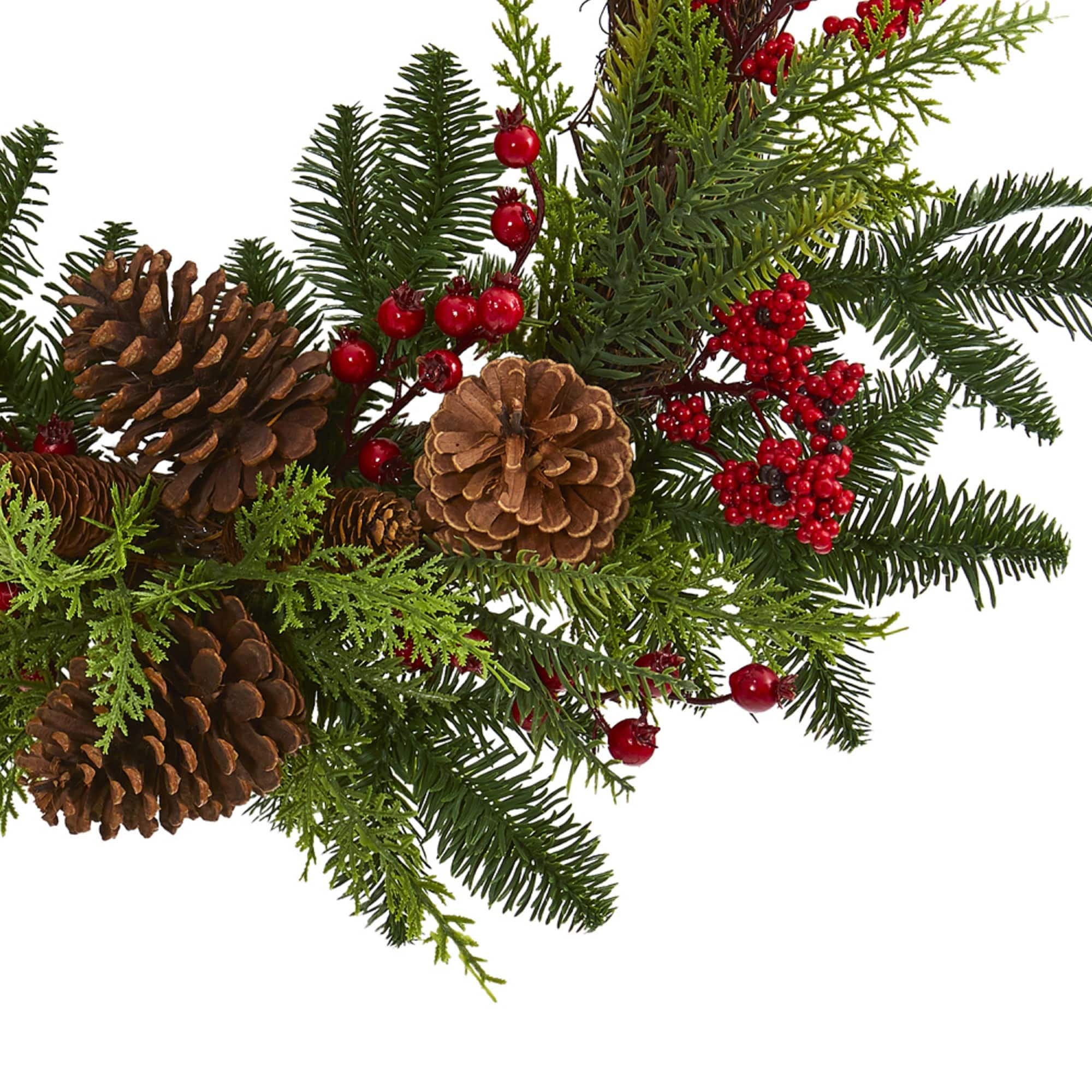 22" Mixed Pine with Berries & Pinecones Wreath