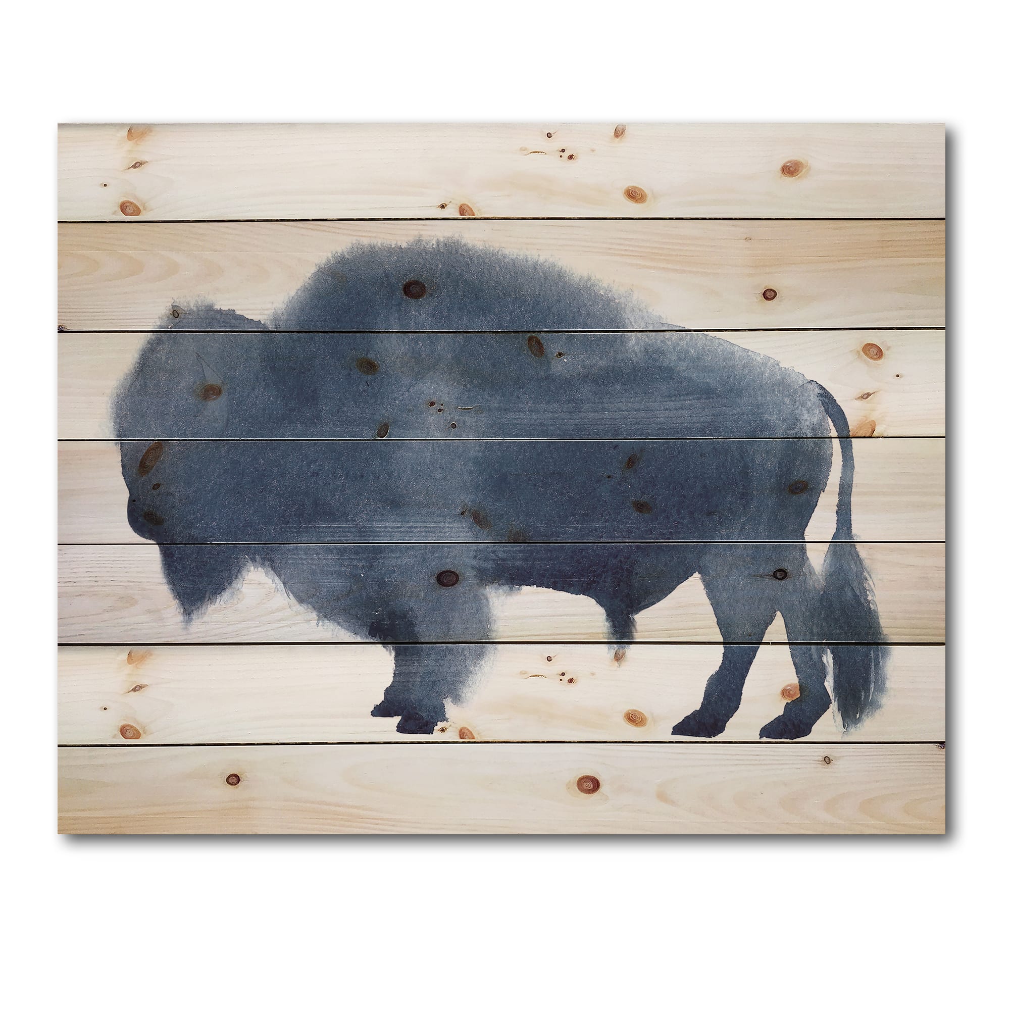 Designart - Navy Blue Bison Silhouette - Farmhouse Print on Natural Pine Wood