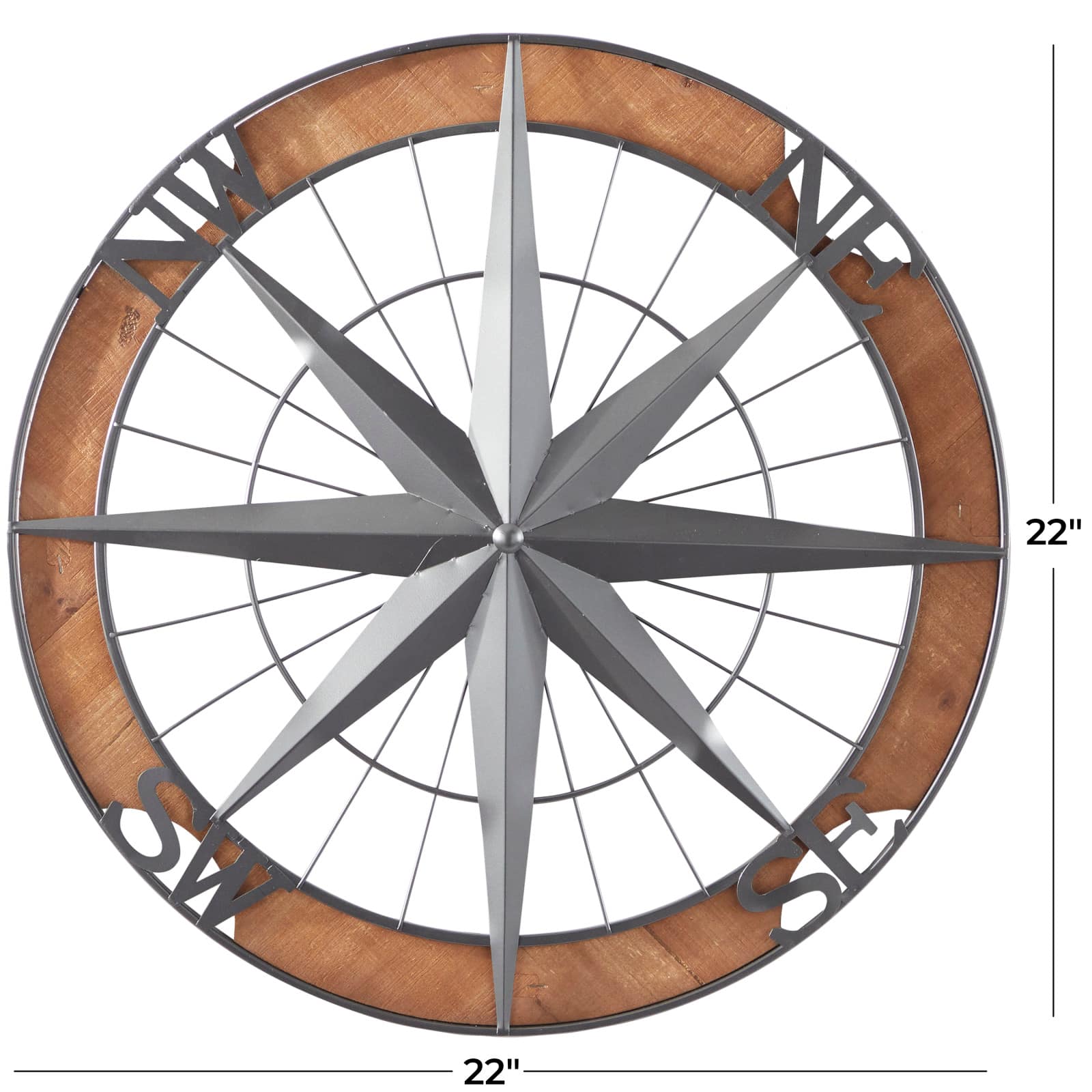 Grey Metal Nautical Compass Wall Decor, 22" x 2" x 22"