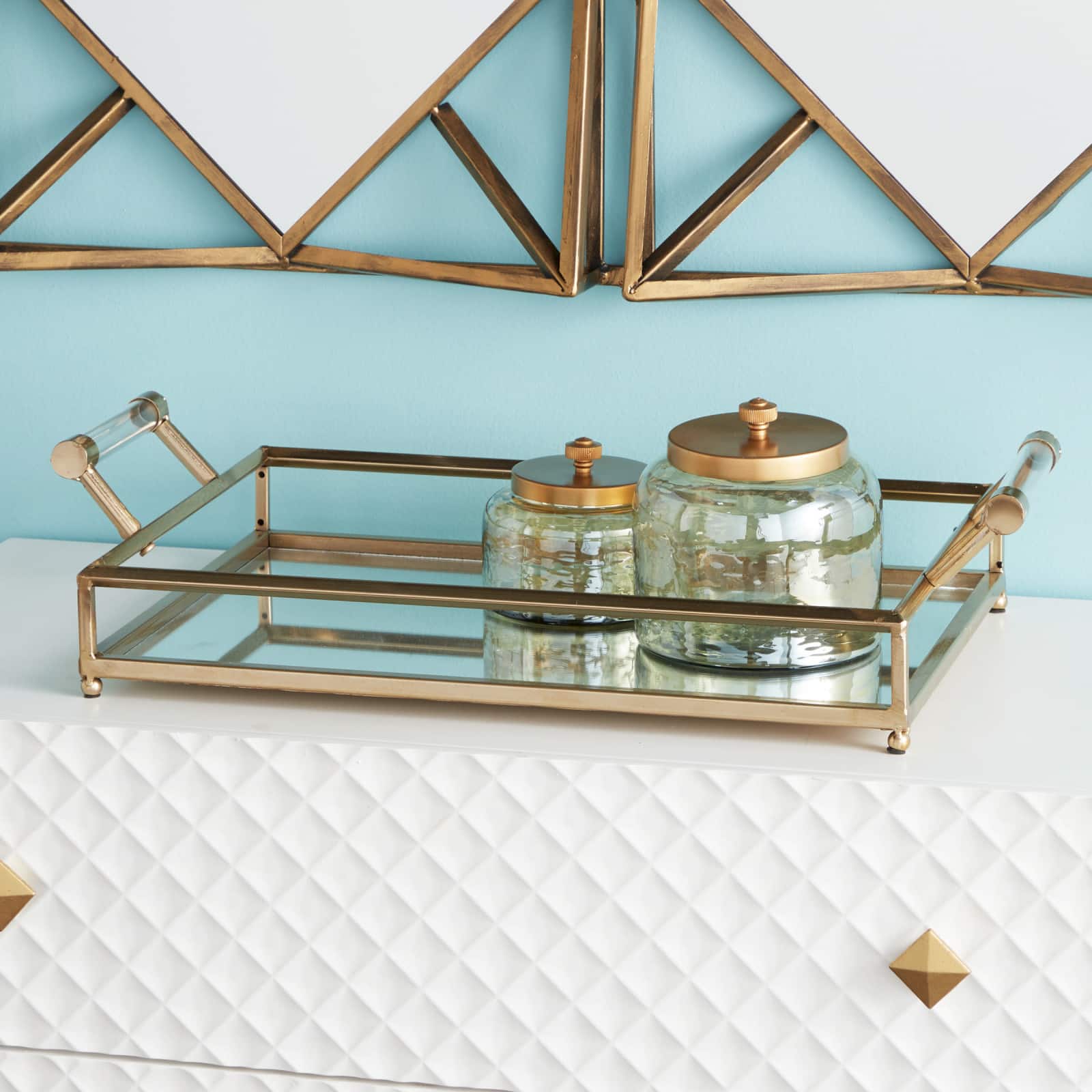 CosmoLiving by Cosmopolitan 22" Gold Metal Glam Tray