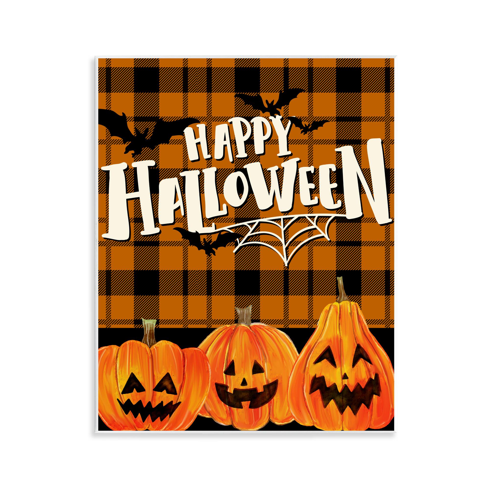 Michaels, Stupell Industries 11" x 14" Halloween Jack-o-Lanterns Plaid Wall Plaque – Category: Halloween Wall Decor
