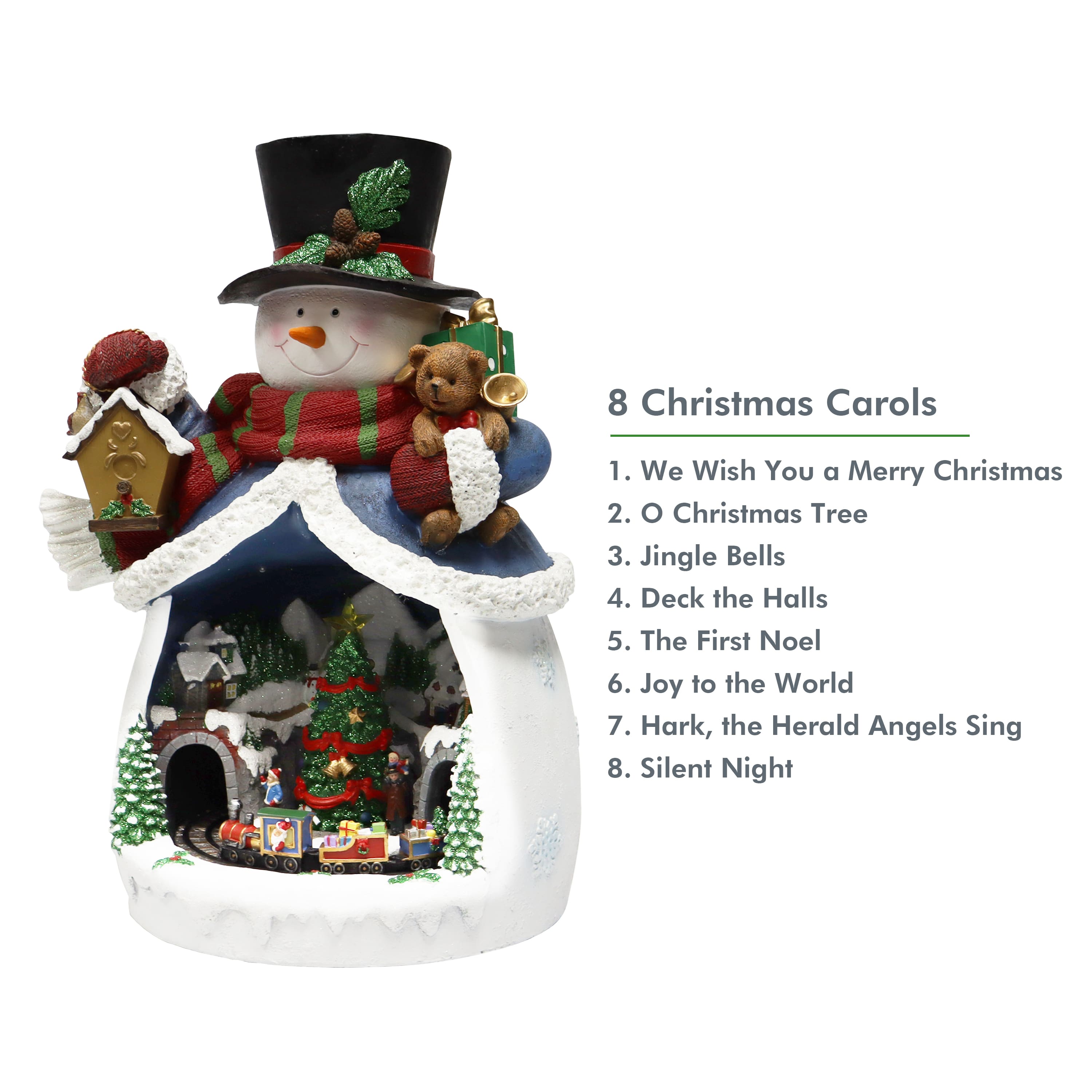 Moments in Time 18.7” Animated Snowman with Christmas Village Train Scene Décor