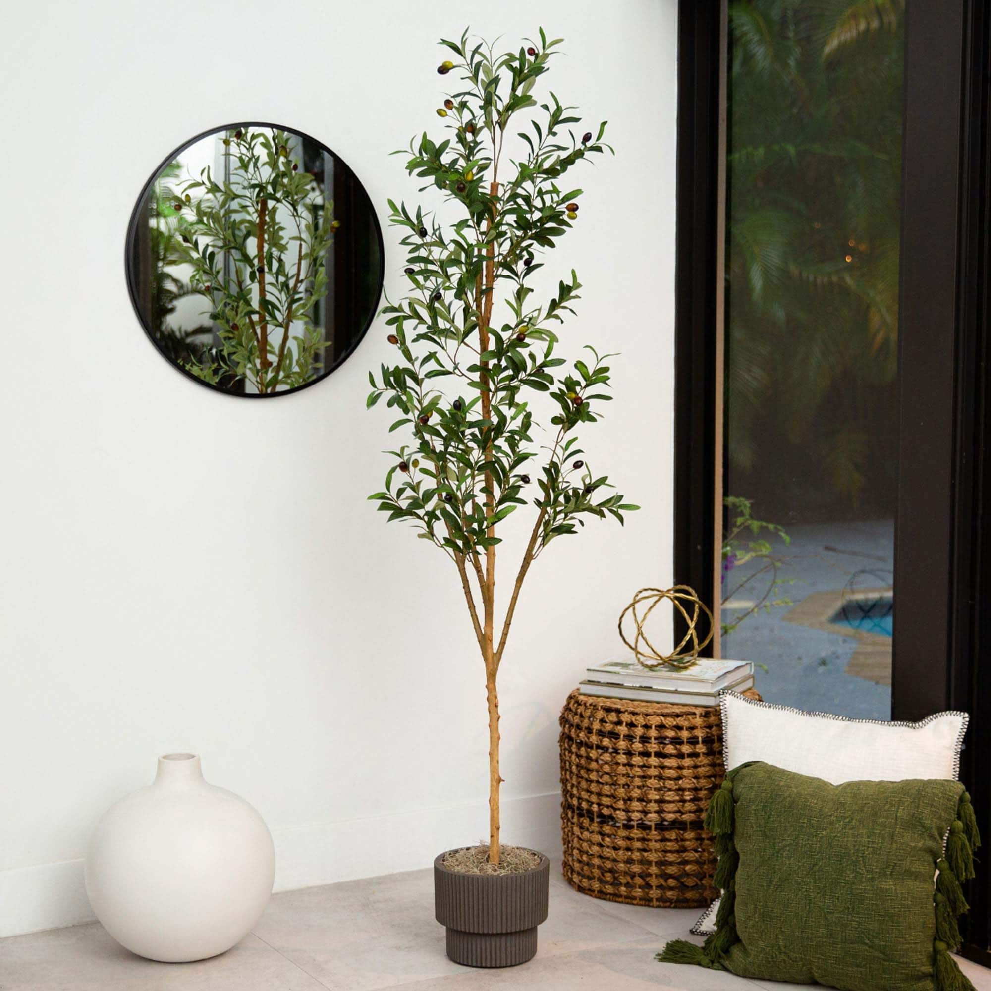 6ft. Potted Artificial Olive Tree with Natural Trunk
