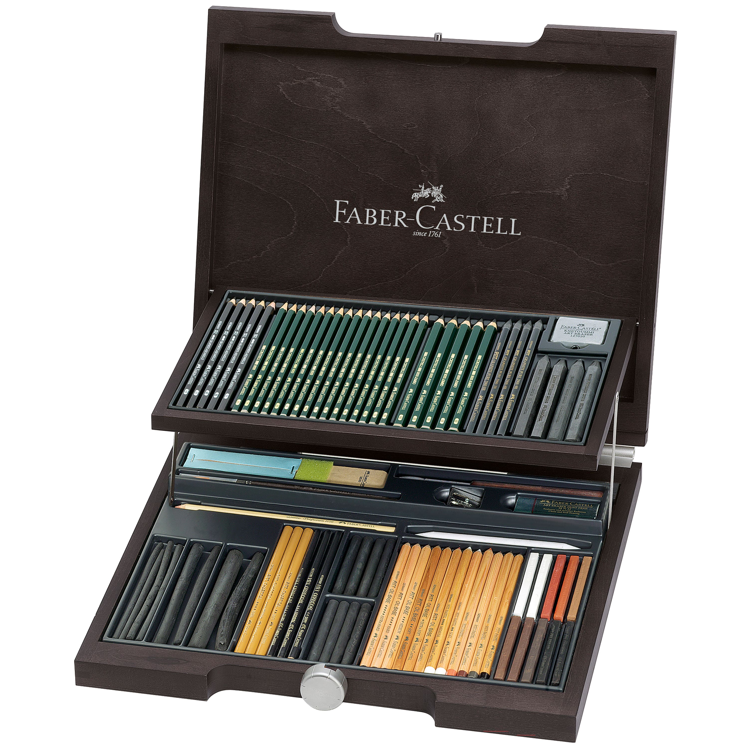 Faber-Castell 85 Piece Pitt Monochrome Drawing Set with Wood Case