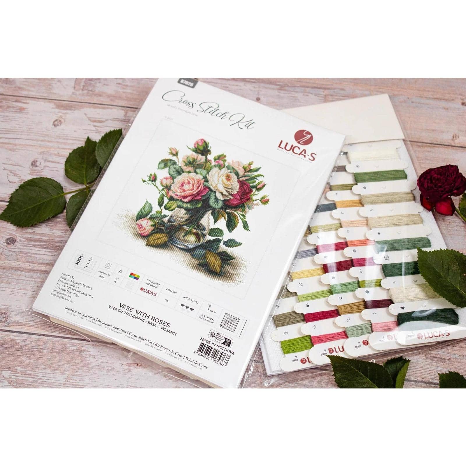 Luca-S Vase with Roses Counted Cross Stitch Kit