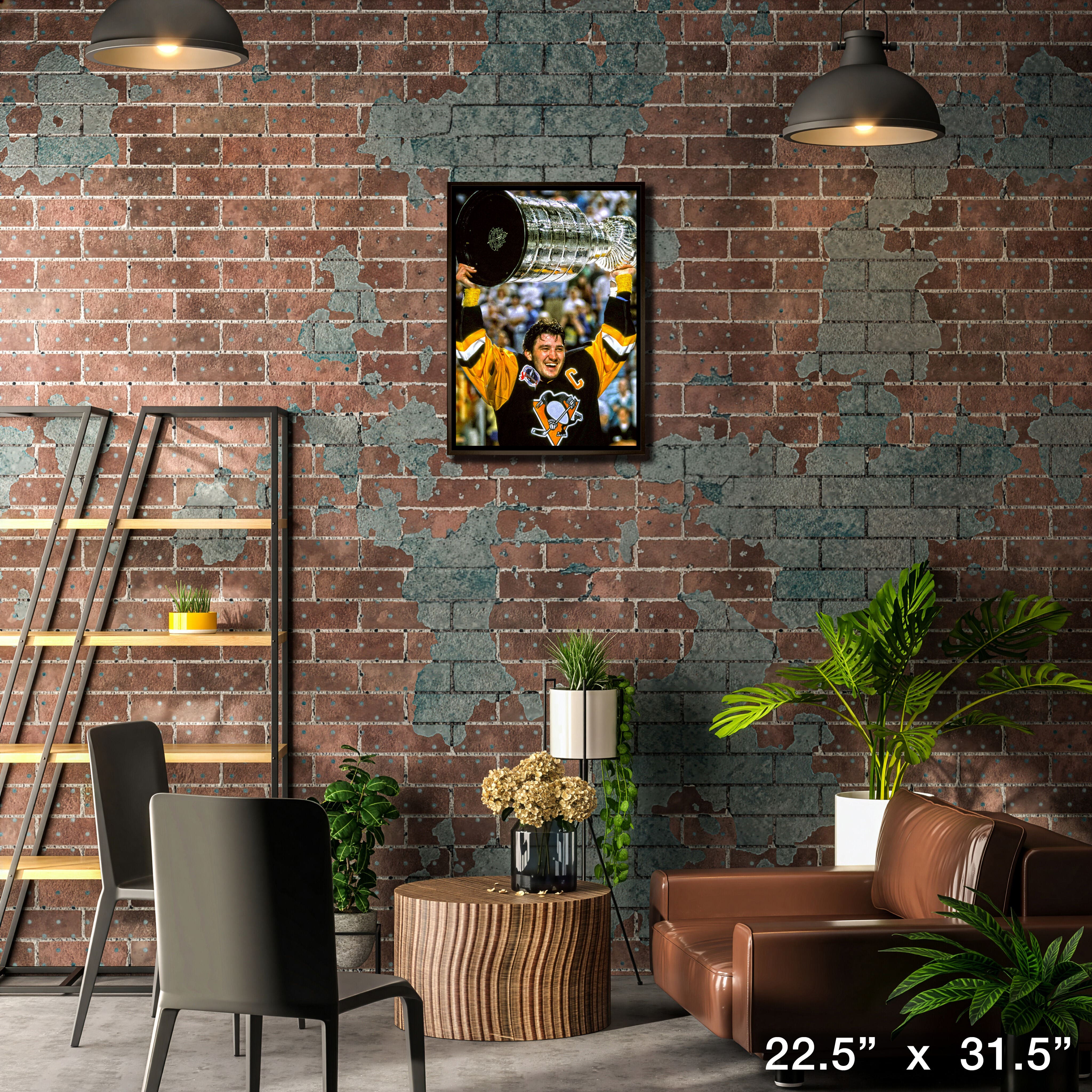 Mario Lemieux Pittsburgh Penguins Framed 20" x 29" Raising Cup Canvas 22.5" x 31.5"