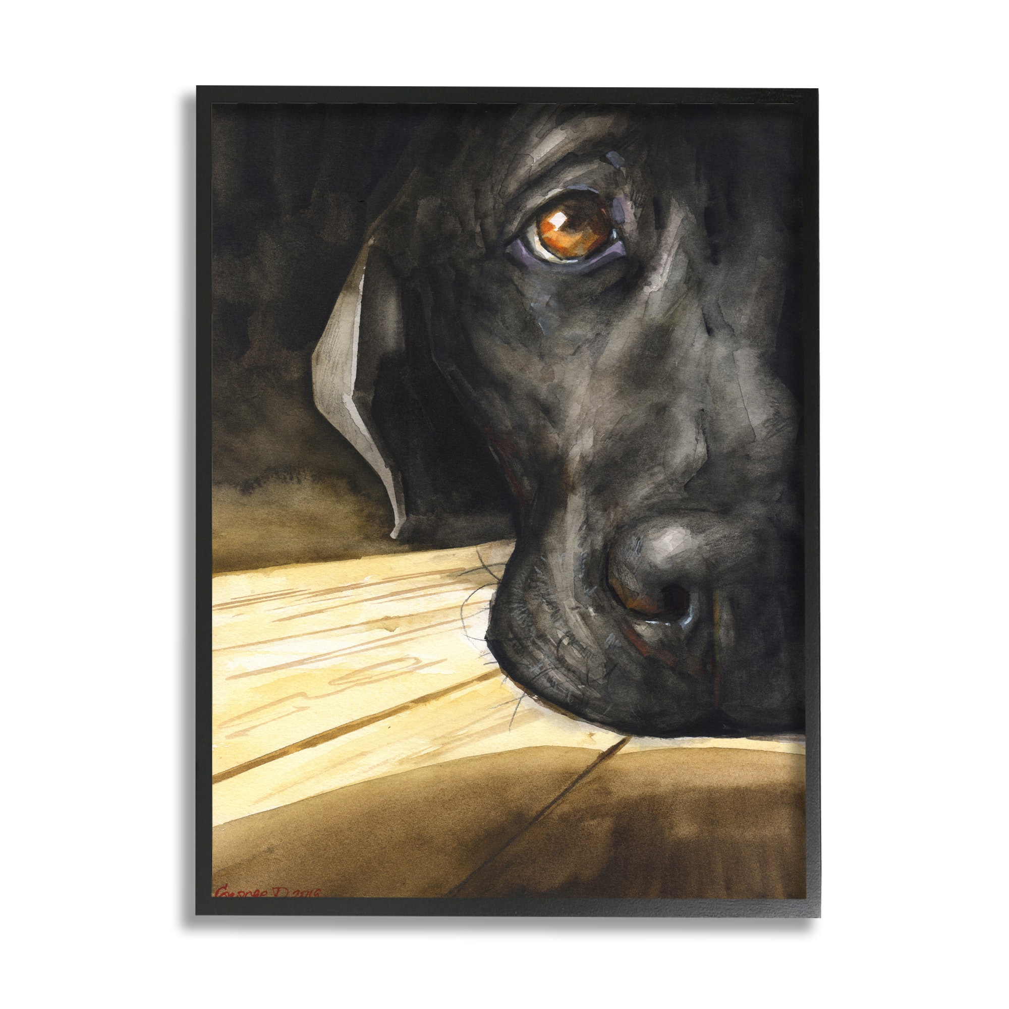 Stupell Industries Labrador Resting Pet Dog Portrait Brown Black Framed Wall Art