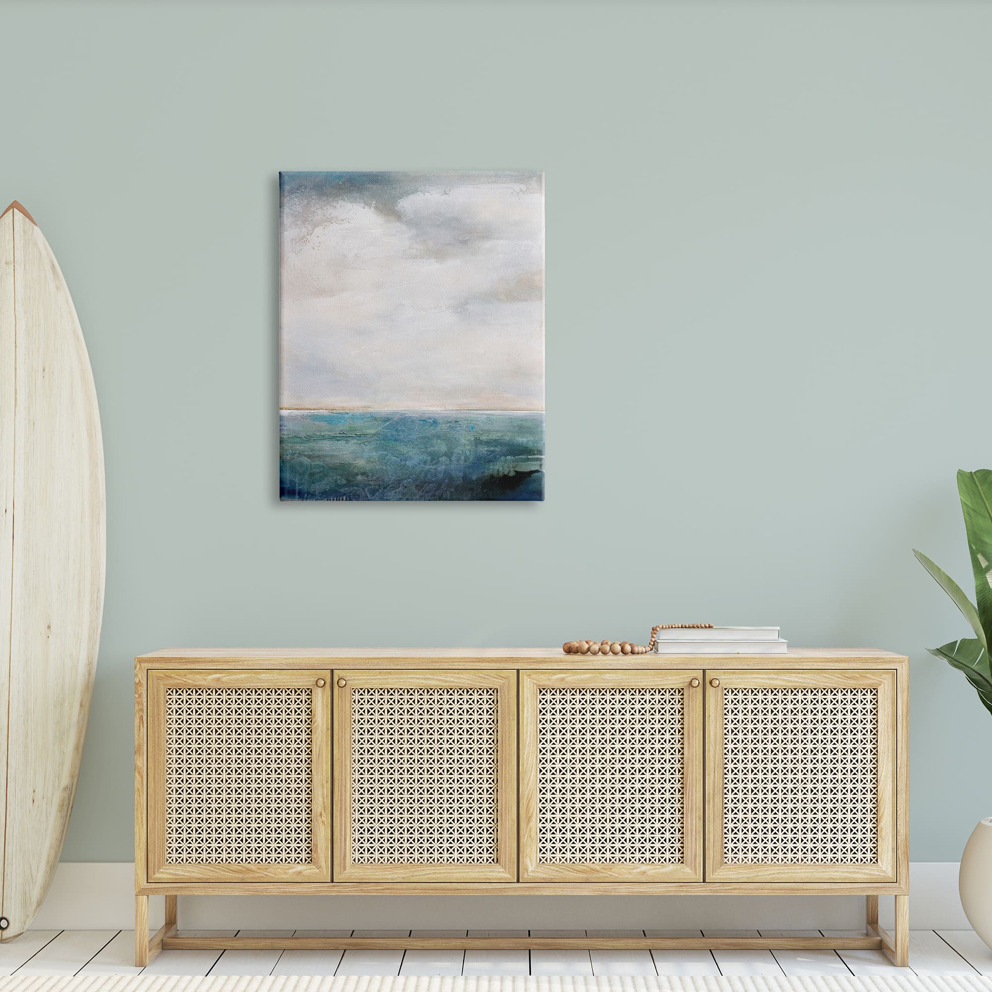 Stupell Industries Abstract Ocean Horizon Line Nautical Water Cloudy Sky Canvas Wall Art