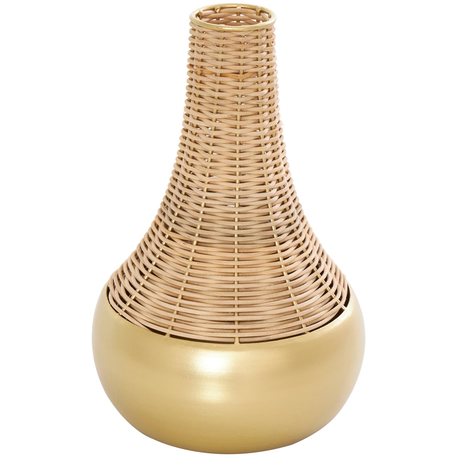 11" Brown & Gold Rattan Handmade Woven Vase