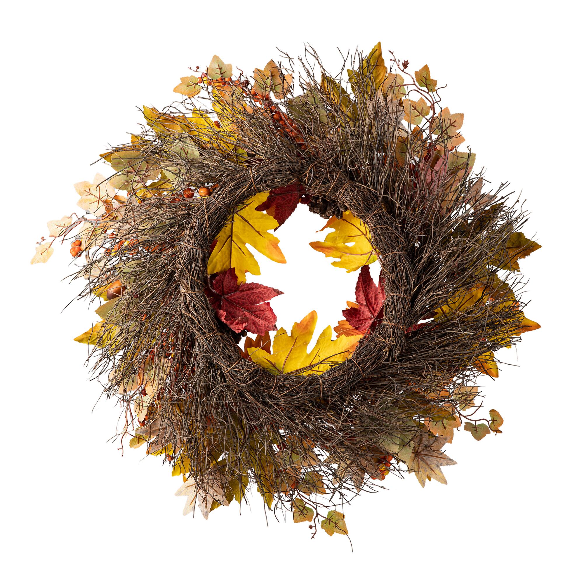 Glitzhome® 24" Fall Sunflower, Maple Leaf & Berry Wreath