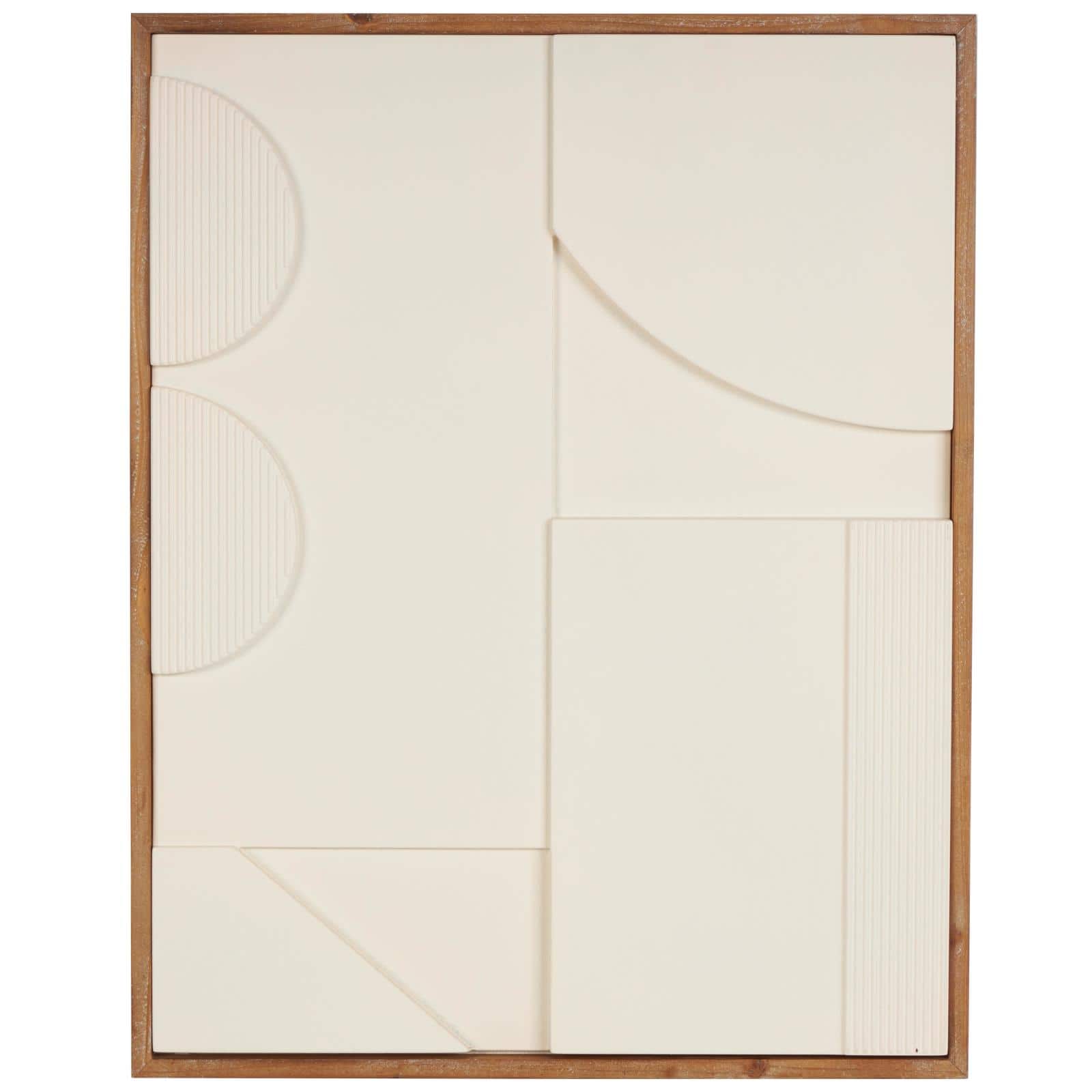 Wall Décor Cream Wood Geometric Design with Brown Wood Frame