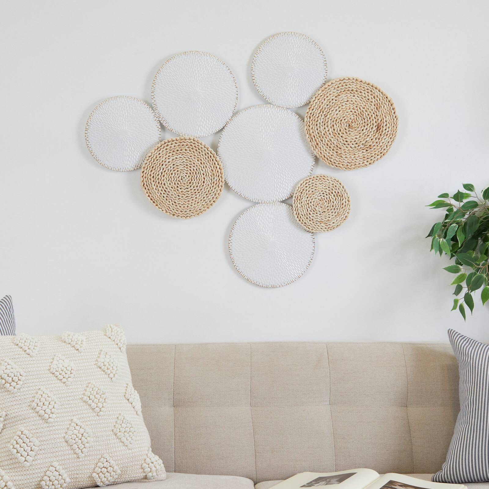 White Metal Rope Design Plate Wall Decor with Textured Pattern 37" x 1" x 31"