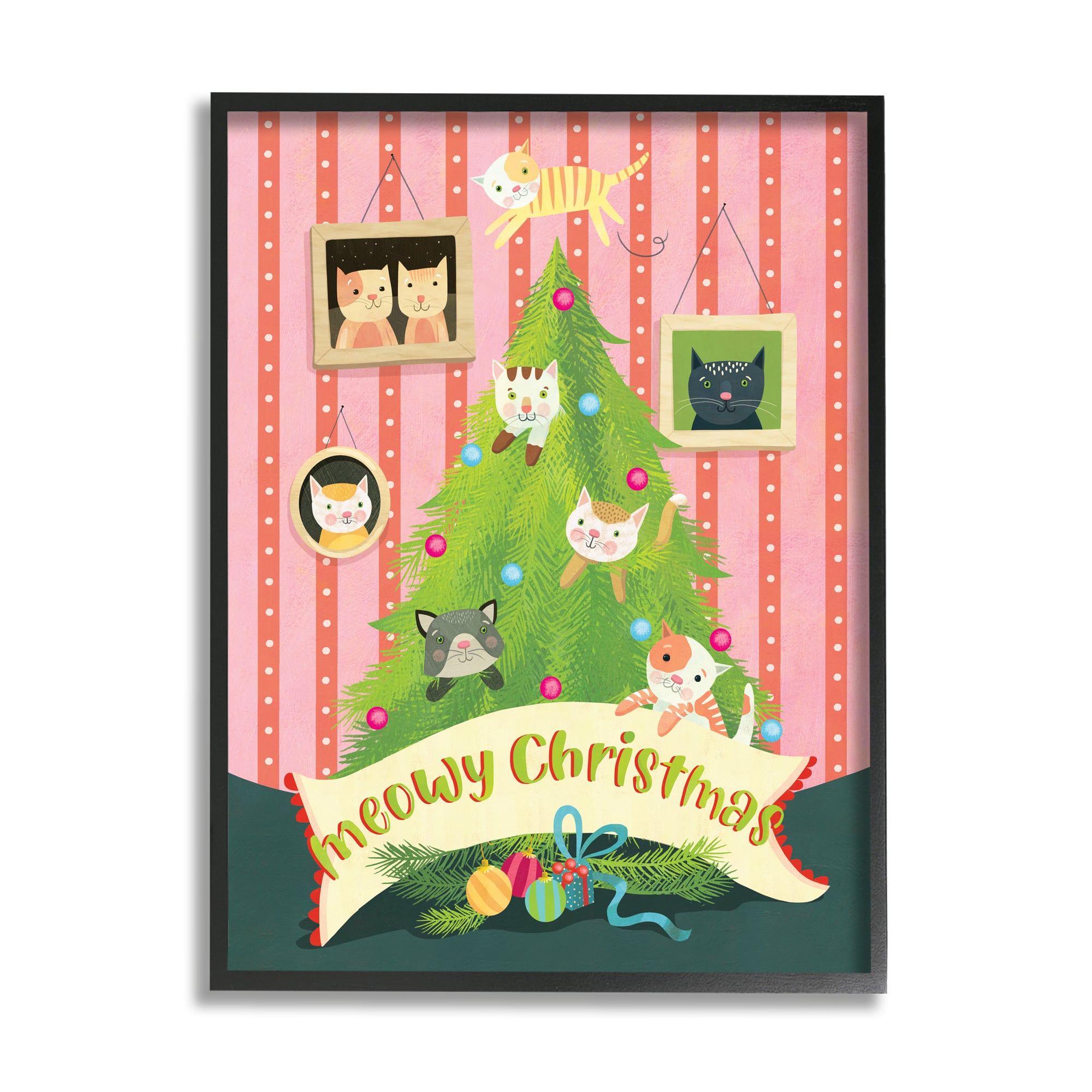 Stupell Industries Meowy Christmas Cat Tree Framed Giclee Art