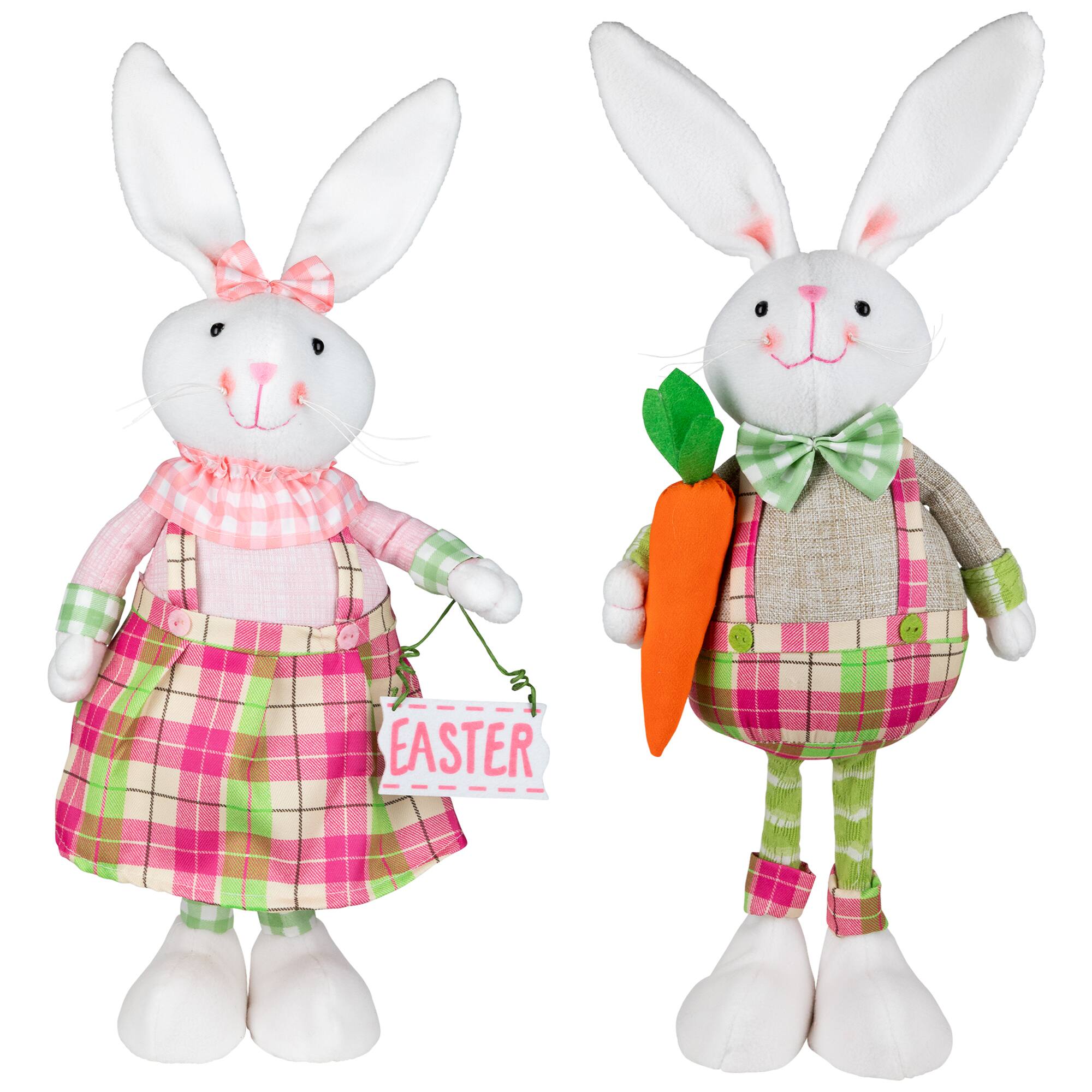 35836518 Bunny Rabbit Figurines with Easter Sign Spring Decorations - 19' - Pink and Green - Set of 2