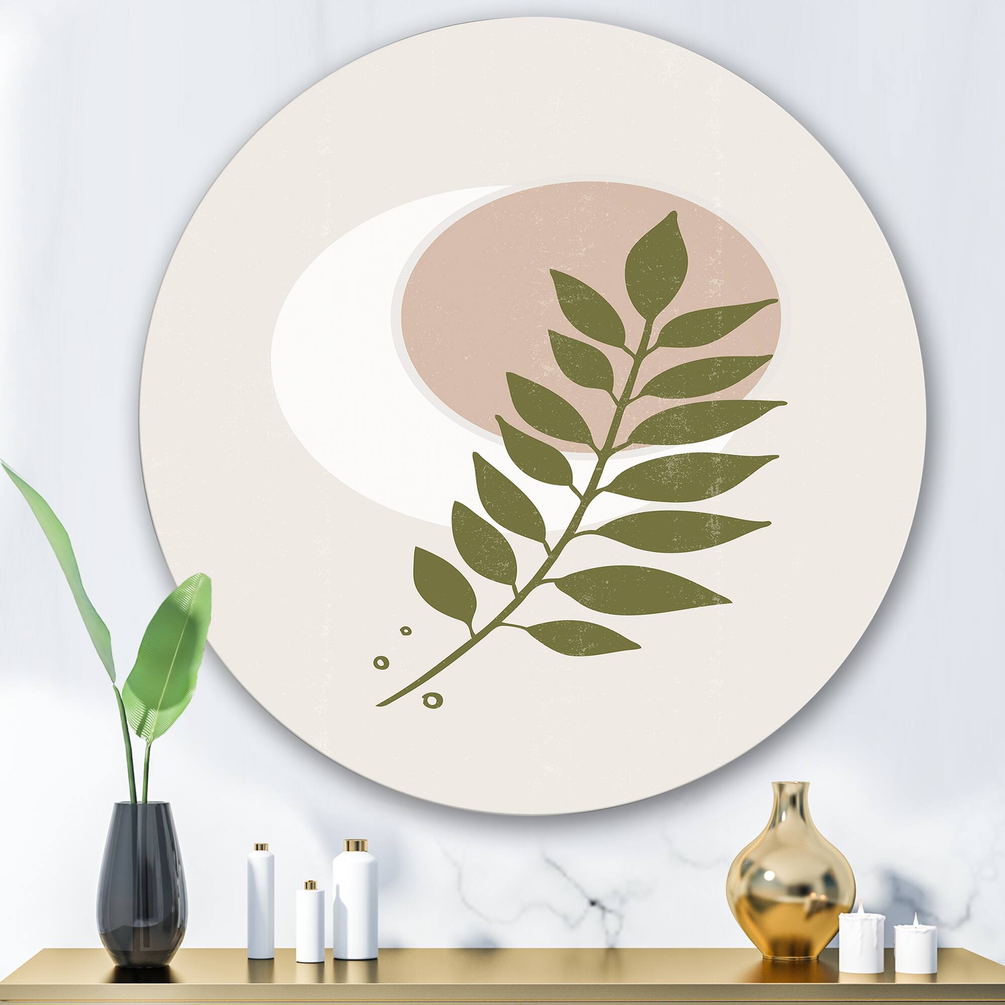 Designart - Abstract Geometrical Moon With Leaf IV