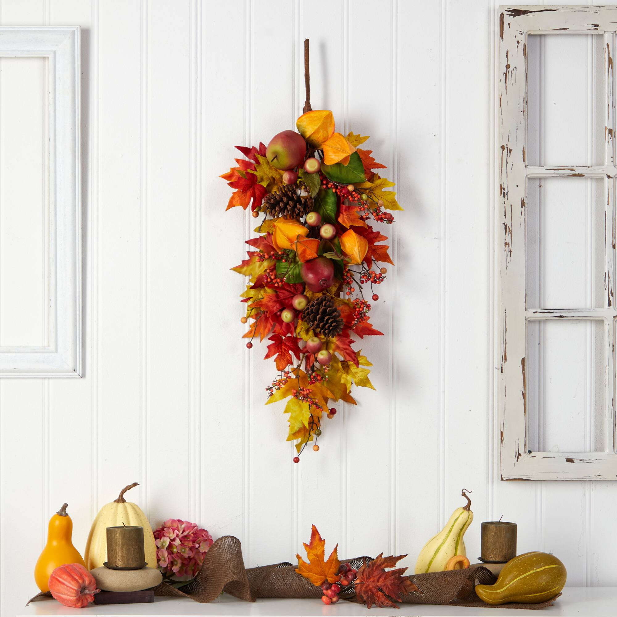 35" Maple Leaf & Berries Fall Teardrop Swag