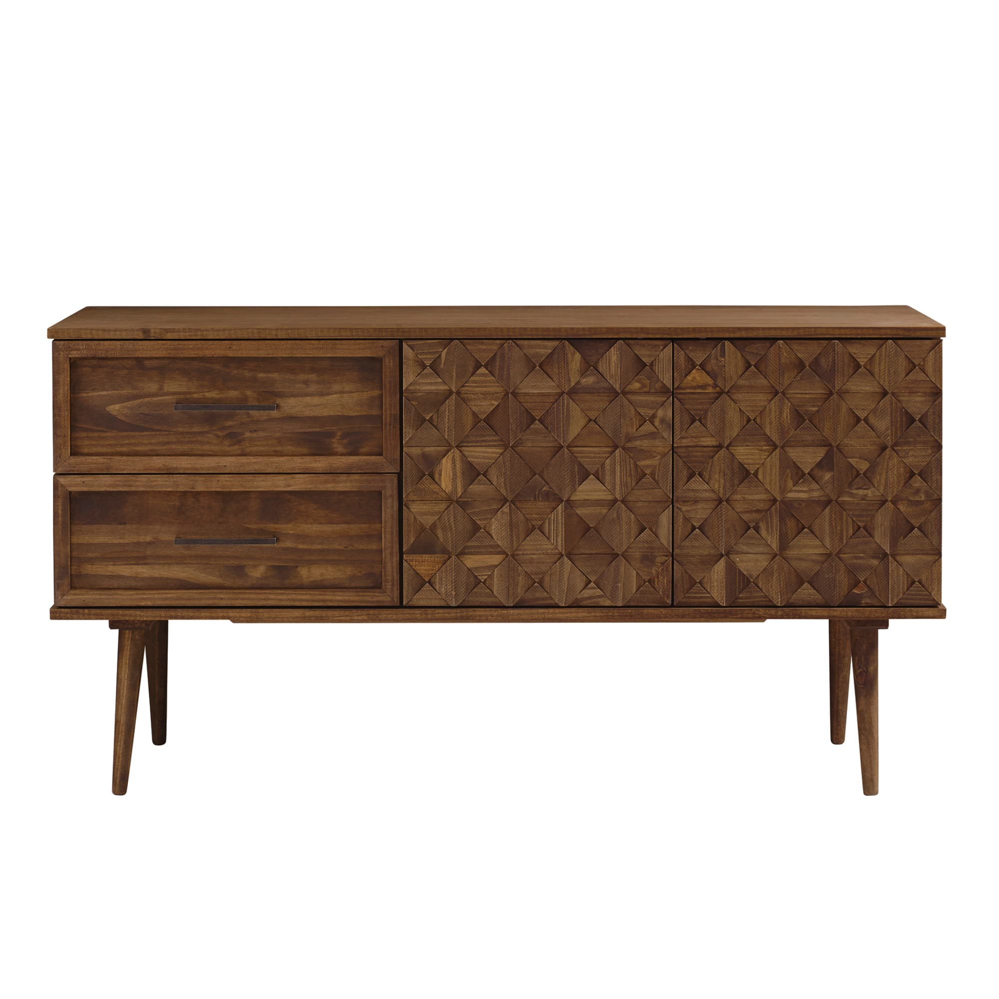 Walker Edison 58" Brown Solid Wood 2-Drawer Prism Sideboard
