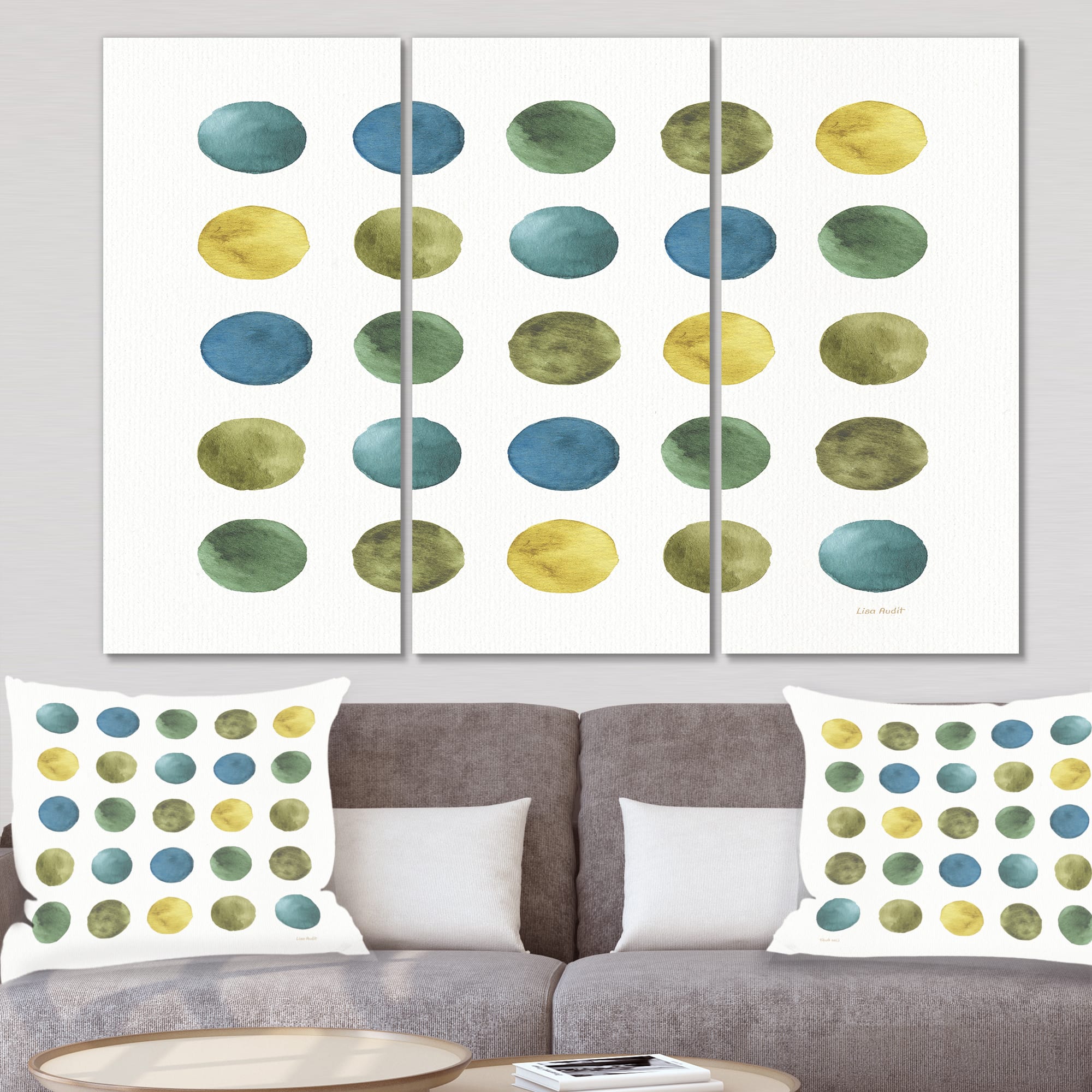 Designart - Green Tones Geometric Circles - Mid-Century Modern Canvas Artwork