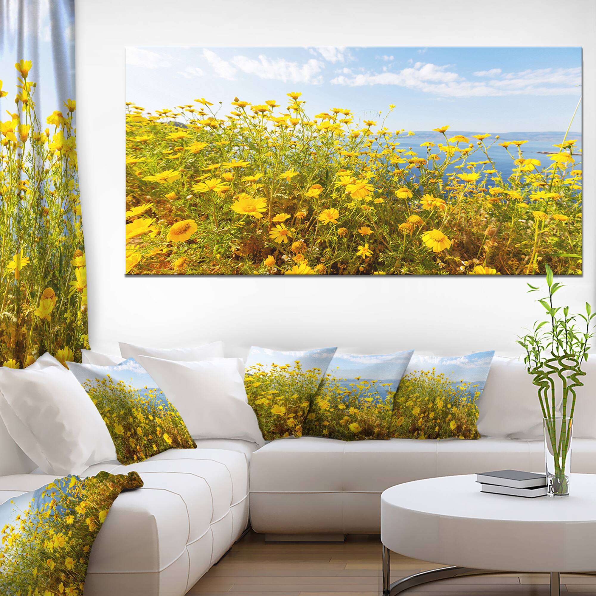 Designart - Little Yellow Flowers over Seashore - Large Flower Canvas Art Print