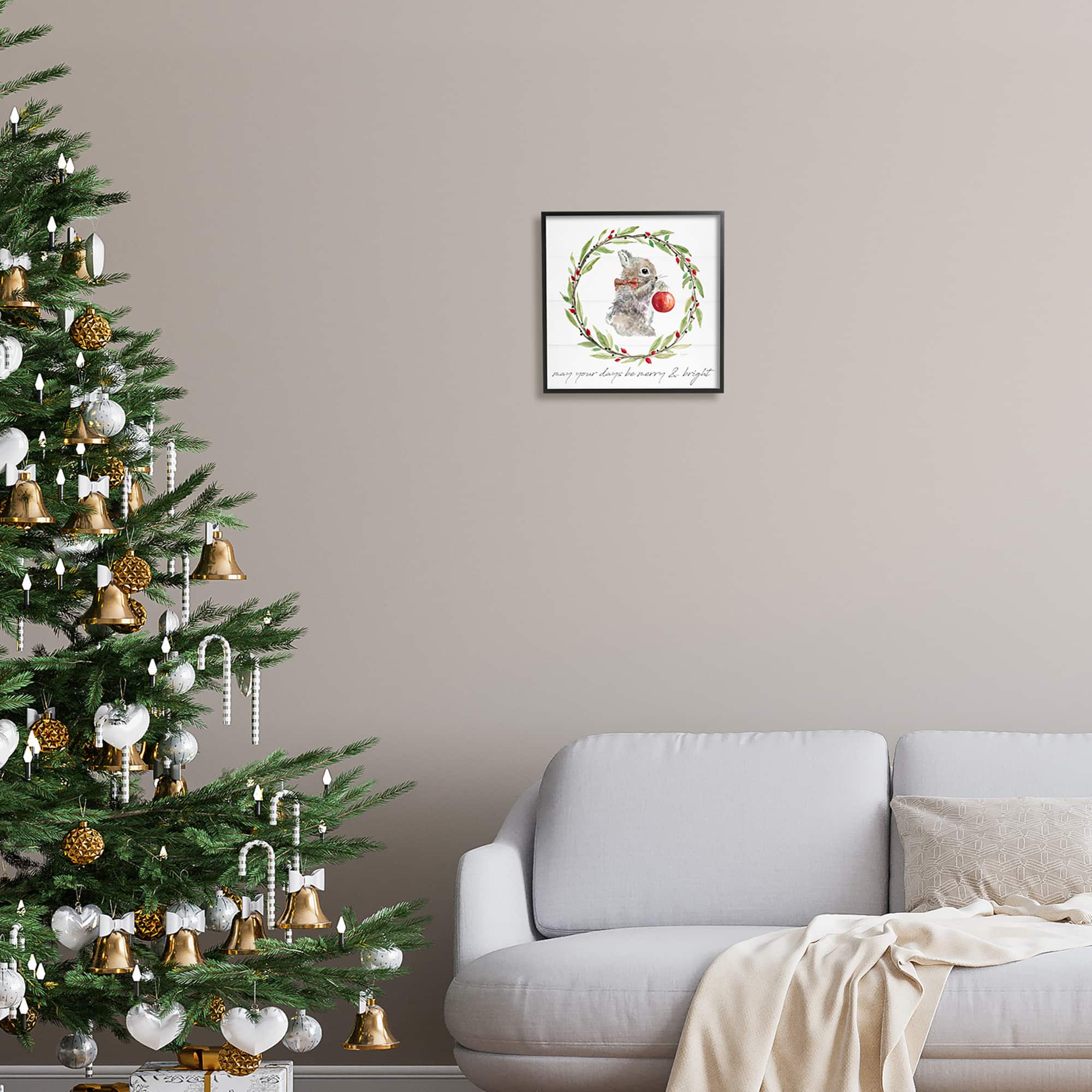Stupell Industries Merry & Bright Bunny Wreath Framed Giclee Art