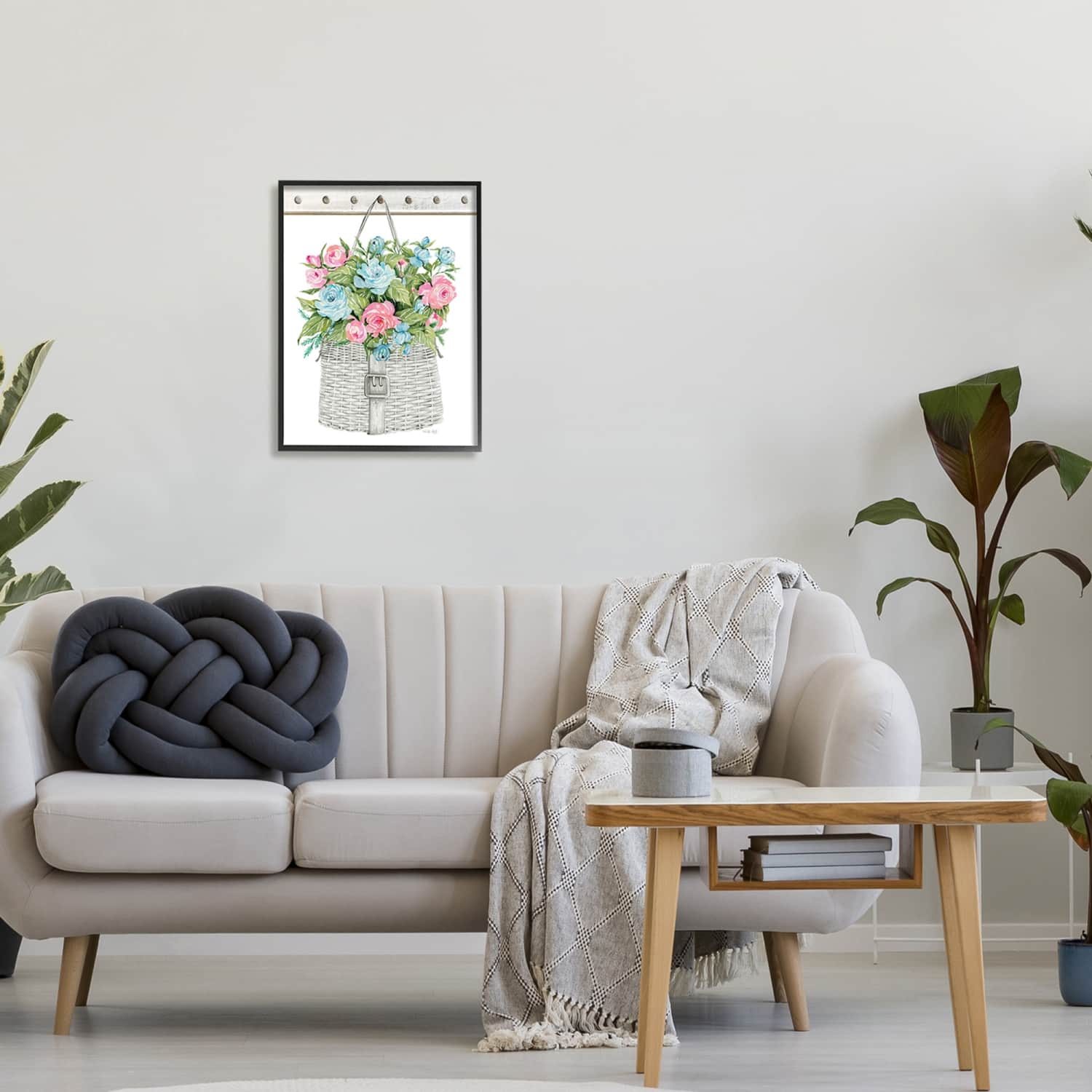 Stupell Industries Blue And Pink Blooming Roses Spring Plant Basket Framed Giclee Art