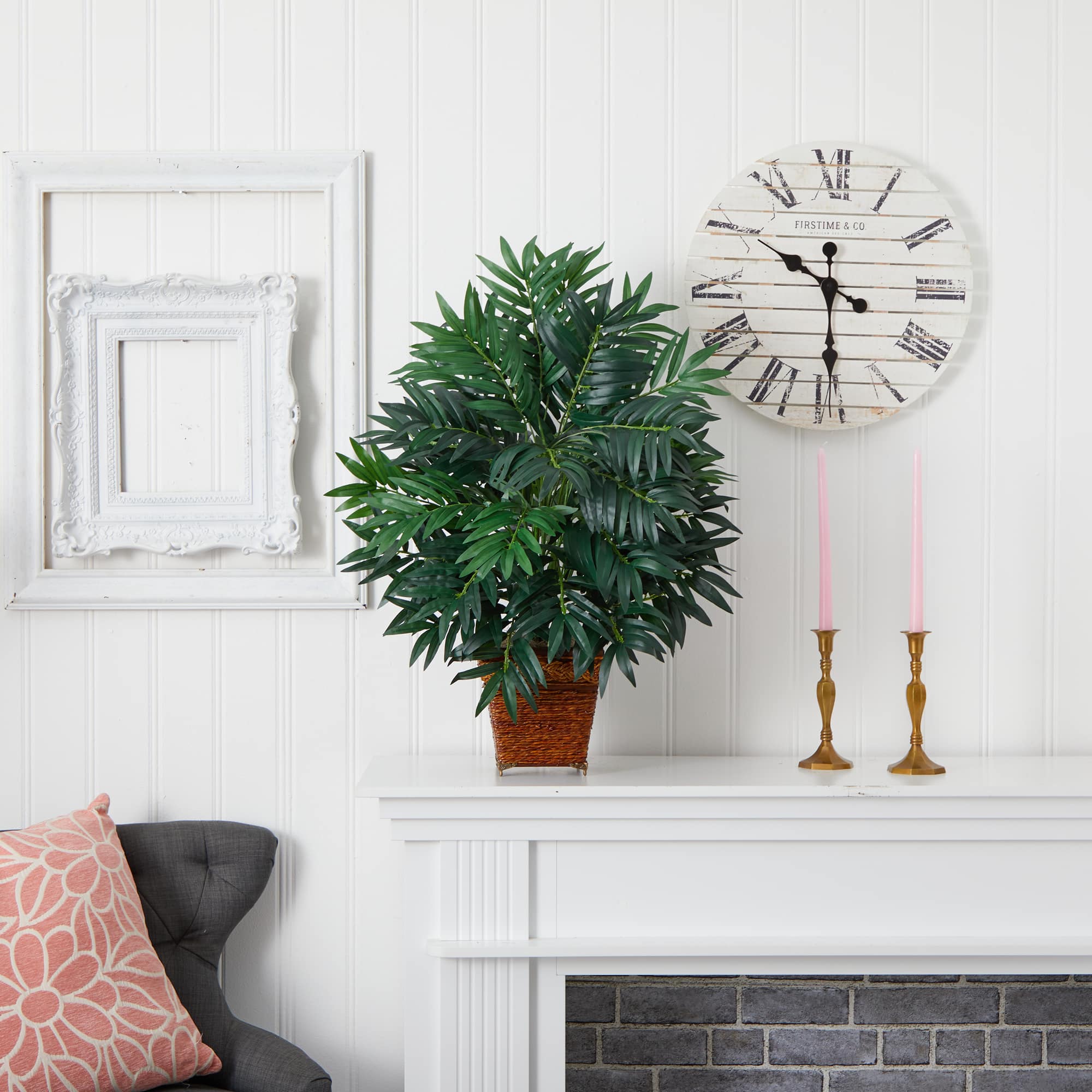 32" Artificial Bamboo Palm Plant with Wicker Basket