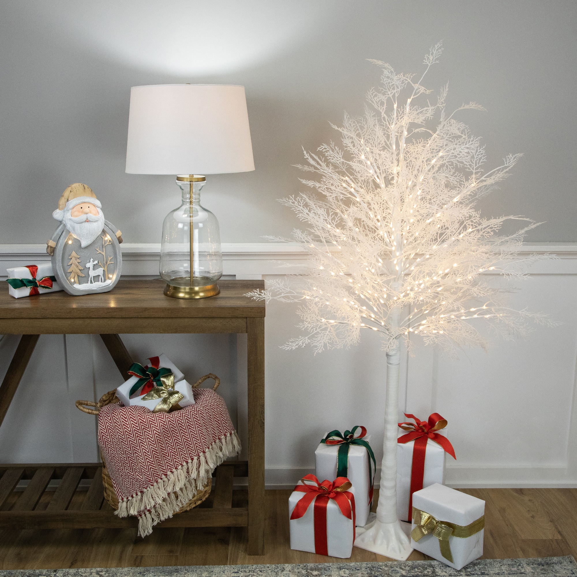 5ft. Pre-Lit White Floral Artificial Christmas Tree, Warm White LED Lights