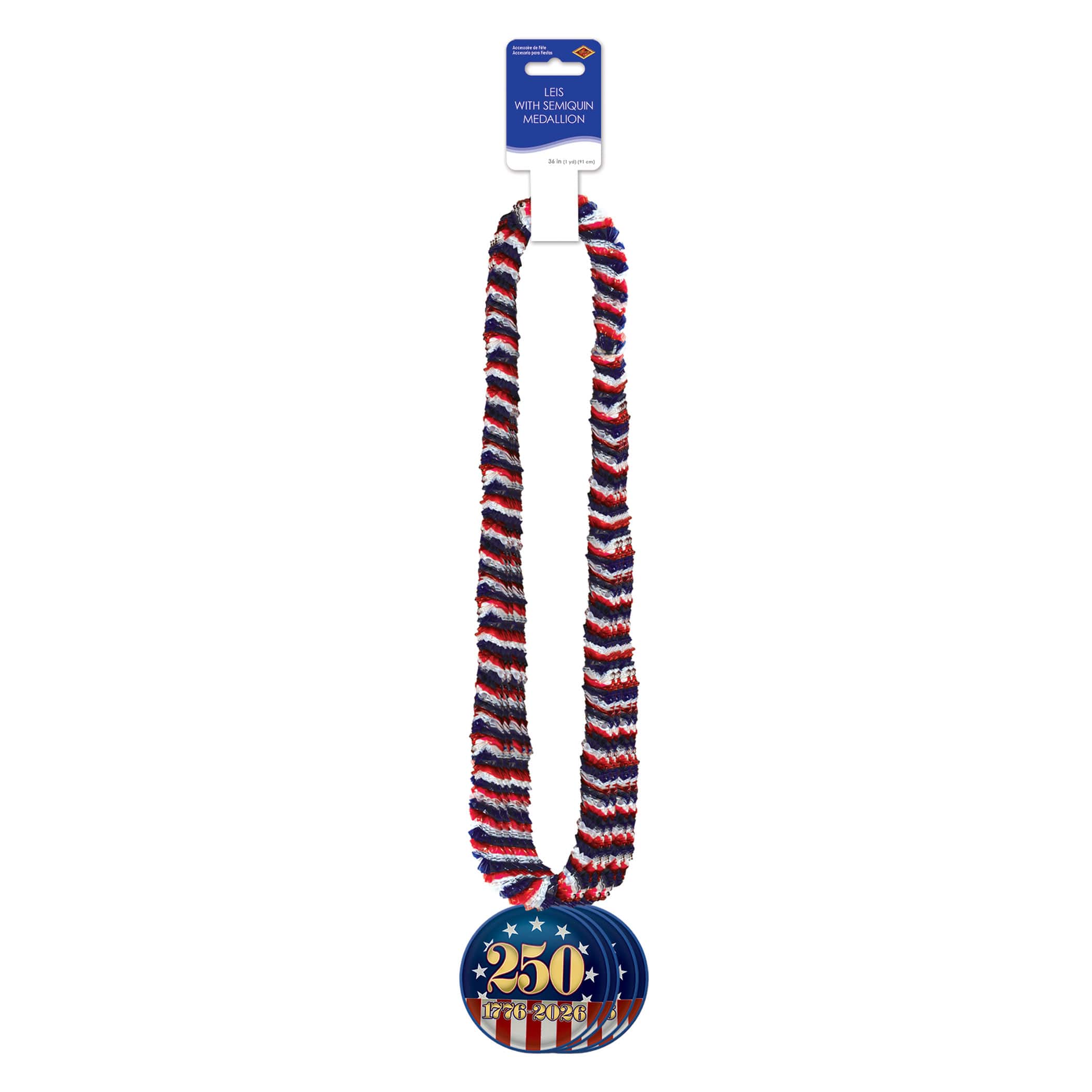 Beistle 36" Soft-Twist Poly Leis with Semiquincentennial Medallions, 8ct.