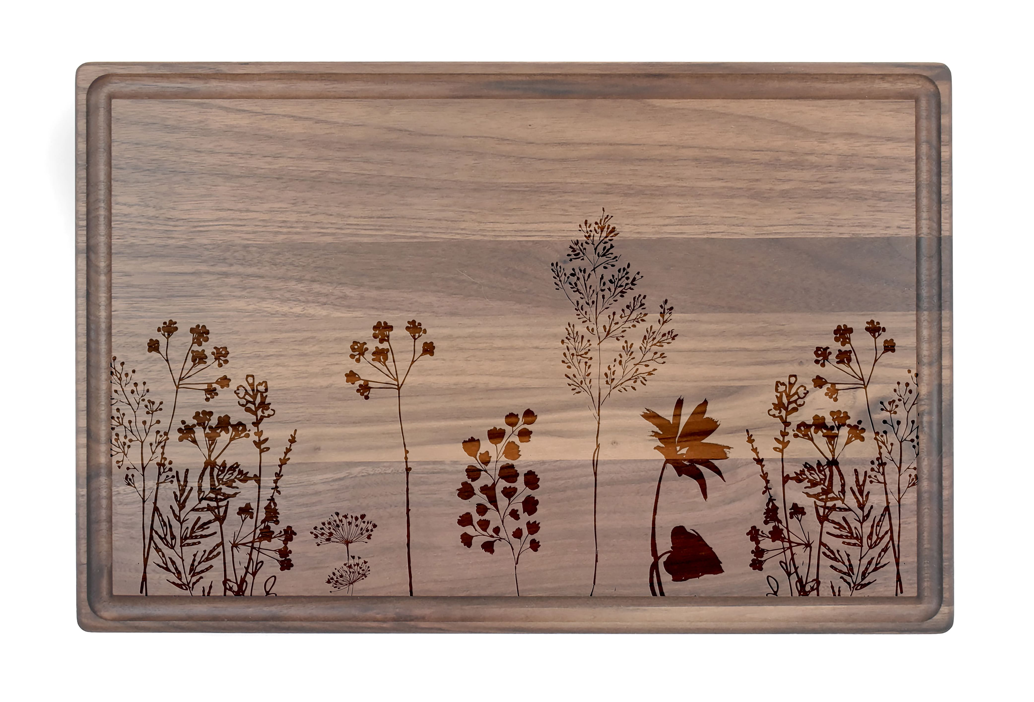 Wildflower Etch 17" x 11" Walnut Cutting Board