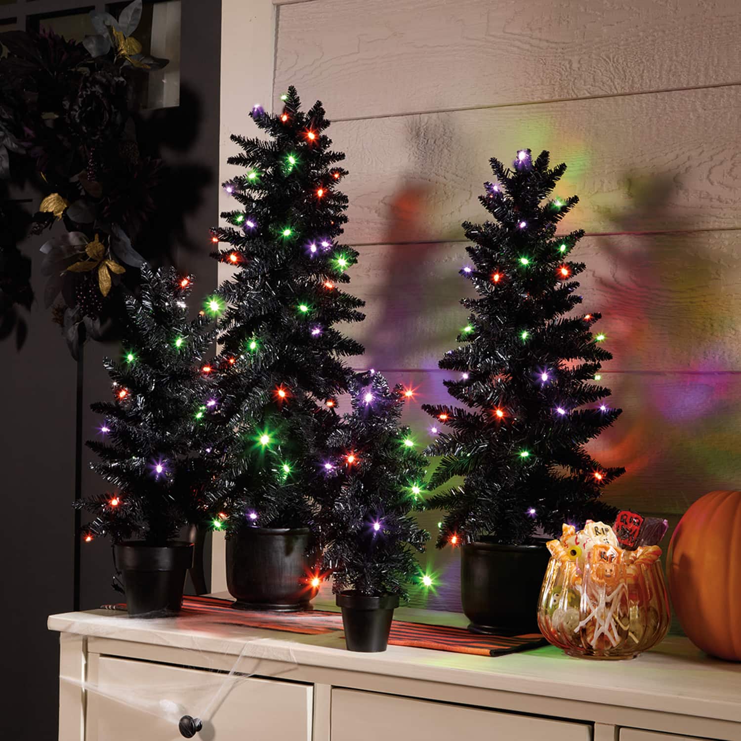 Pre-Lit Black Potted Tinsel Tree